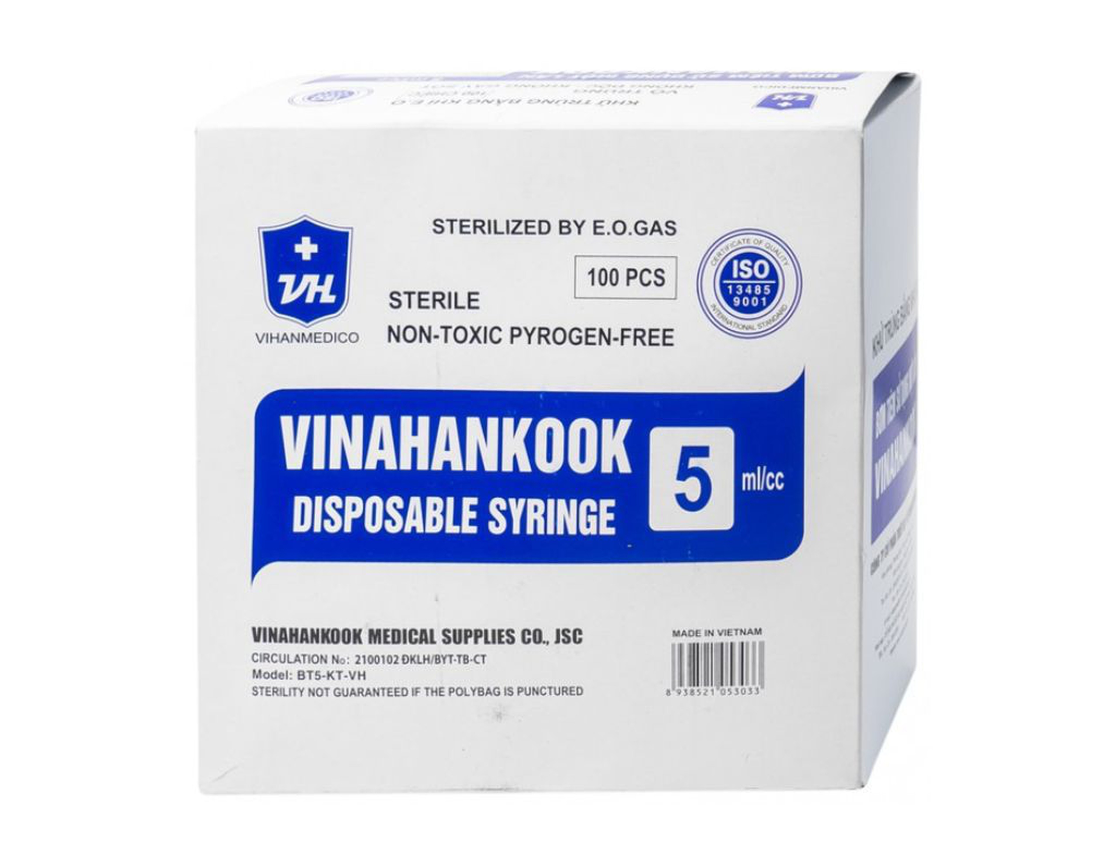 Bơm tiêm Vinahankook 5ml dùng 1 lần (Hộp 100 bơm)