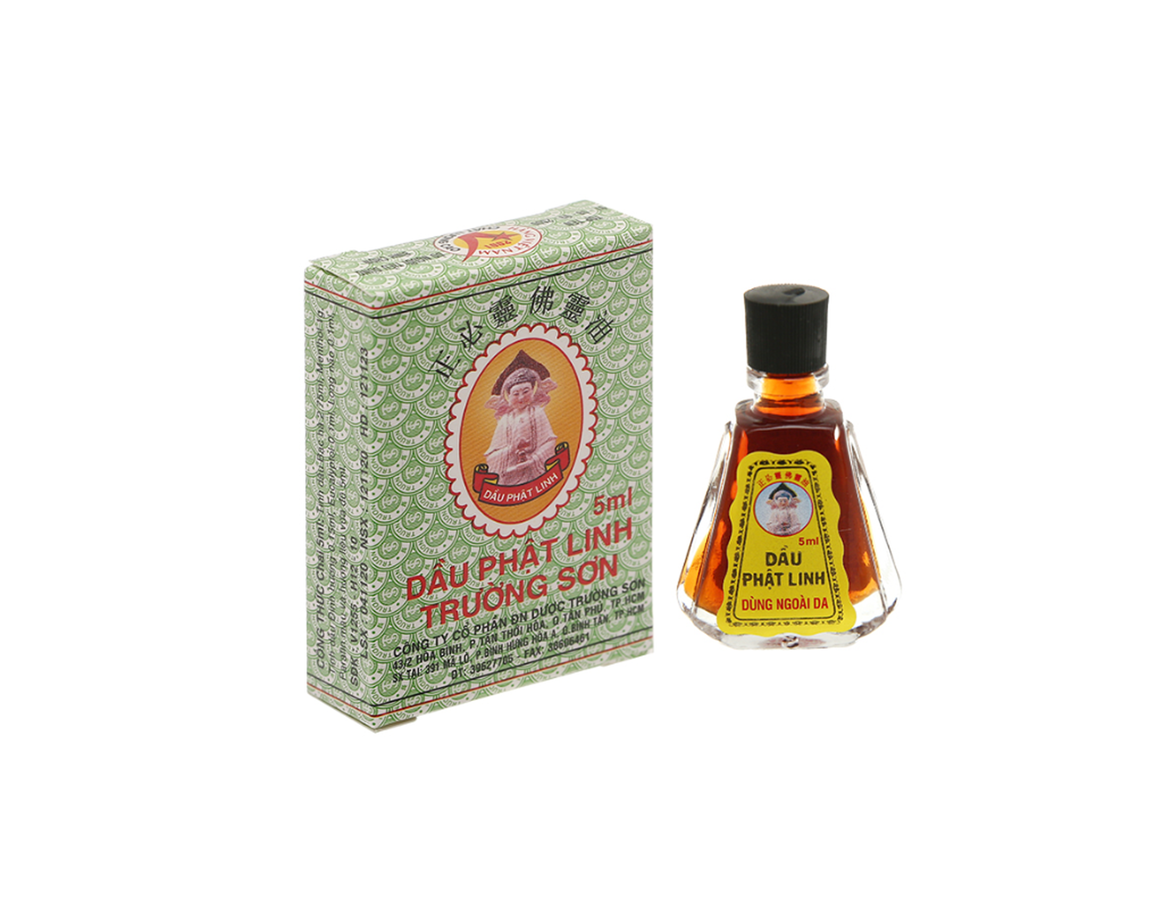 Dầu Phật Linh Trường Sơn trị các chứng cảm, trúng gió, say tàu xe, nhức mỏi tay chân, côn trùng cắn (Hộp 1 lọ 5ml) 