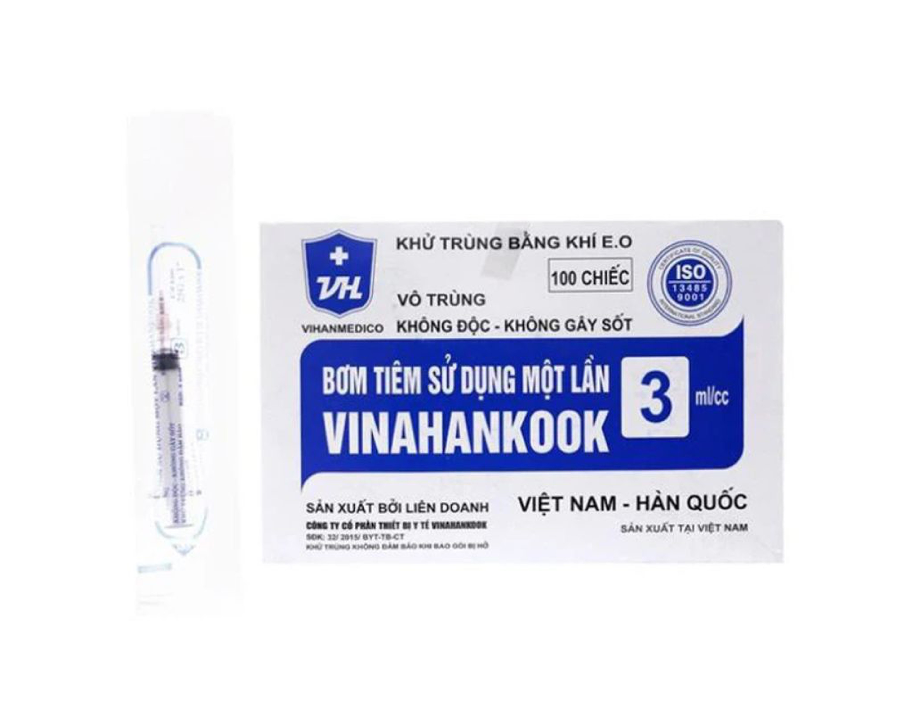 Bơm tiêm Vinahankook 3ml dùng 1 lần (Hộp 100 bơm)