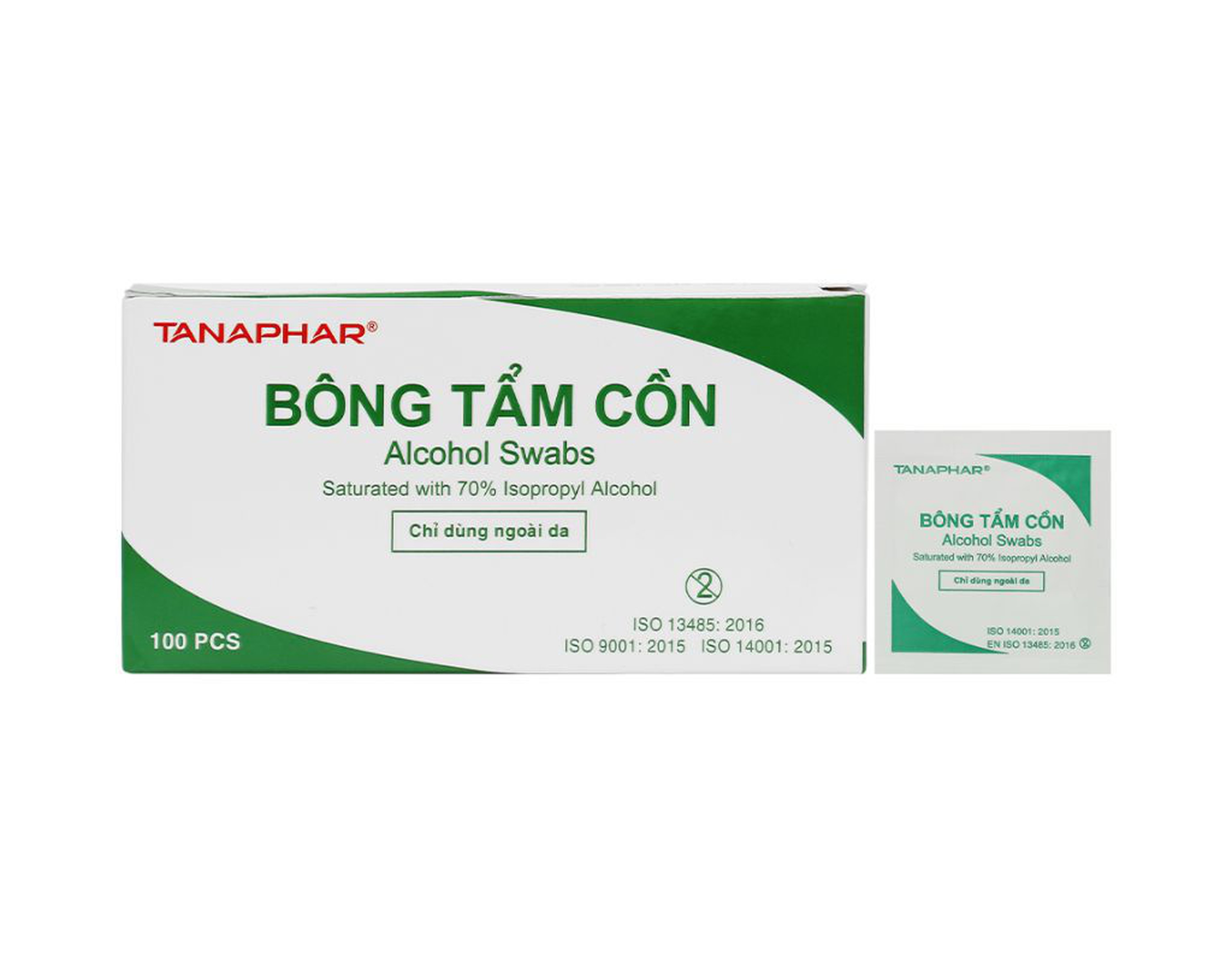 Bông tẩm cồn Tanaphar làm sạch và khử trùng da trước khi tiêm (Hộp 100 miếng)