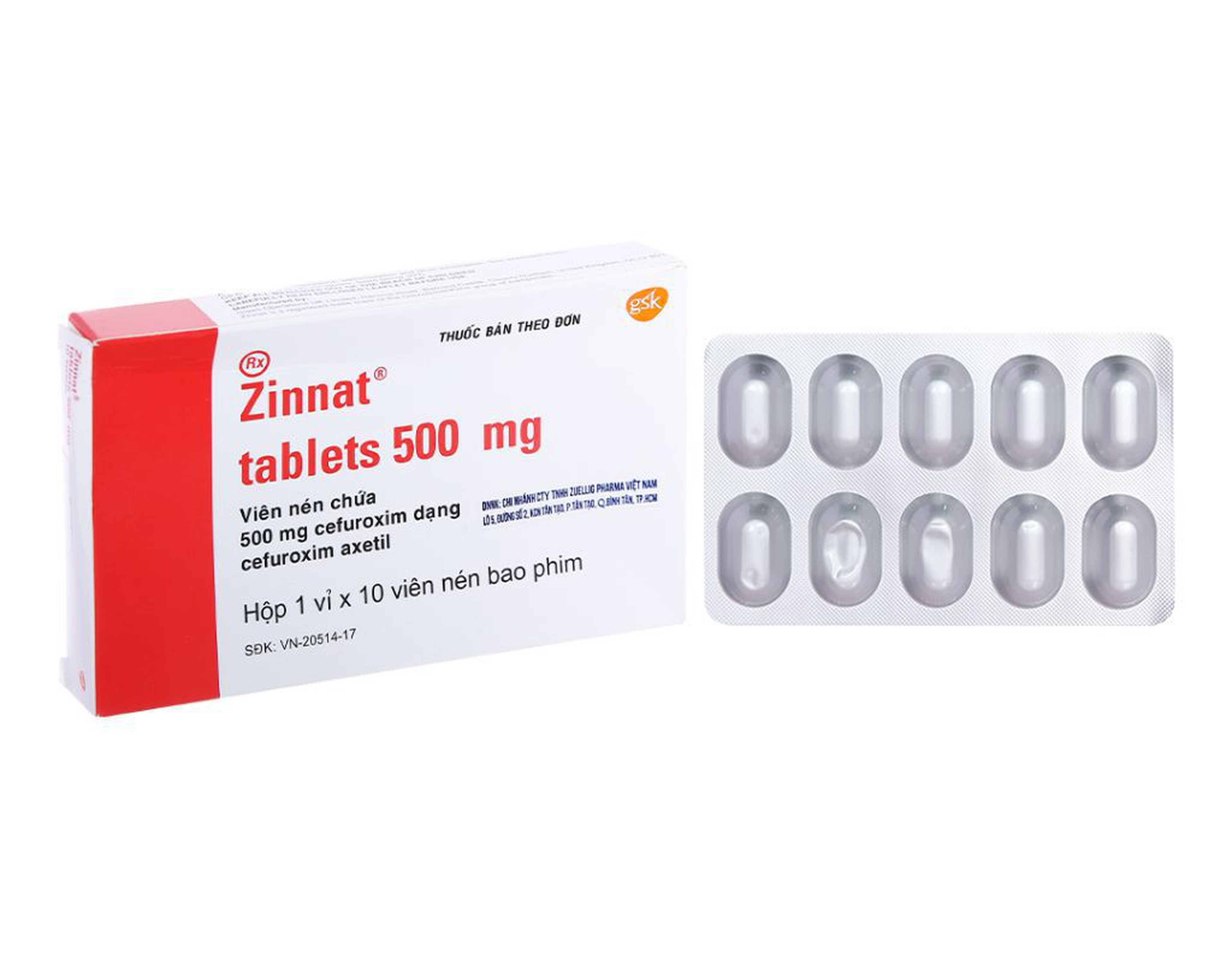 Thuốc Zinnat Tablets 500mg trị nhiễm khuẩn (hộp 1 vỉ * 10 viên)