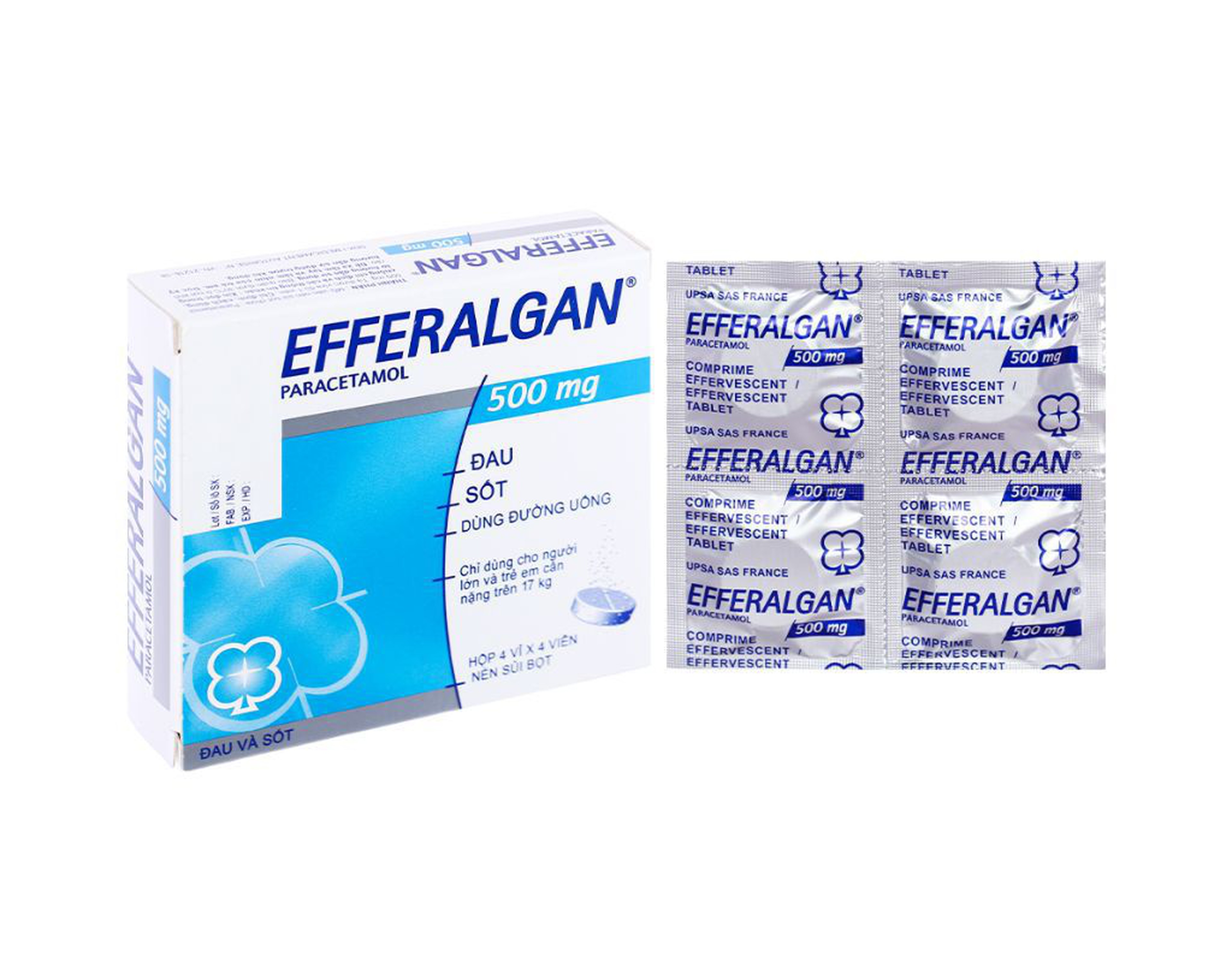 Viên sủi Efferalgan 500mg giúp giảm đau, hạ sốt (4 vỉ * 4 viên)