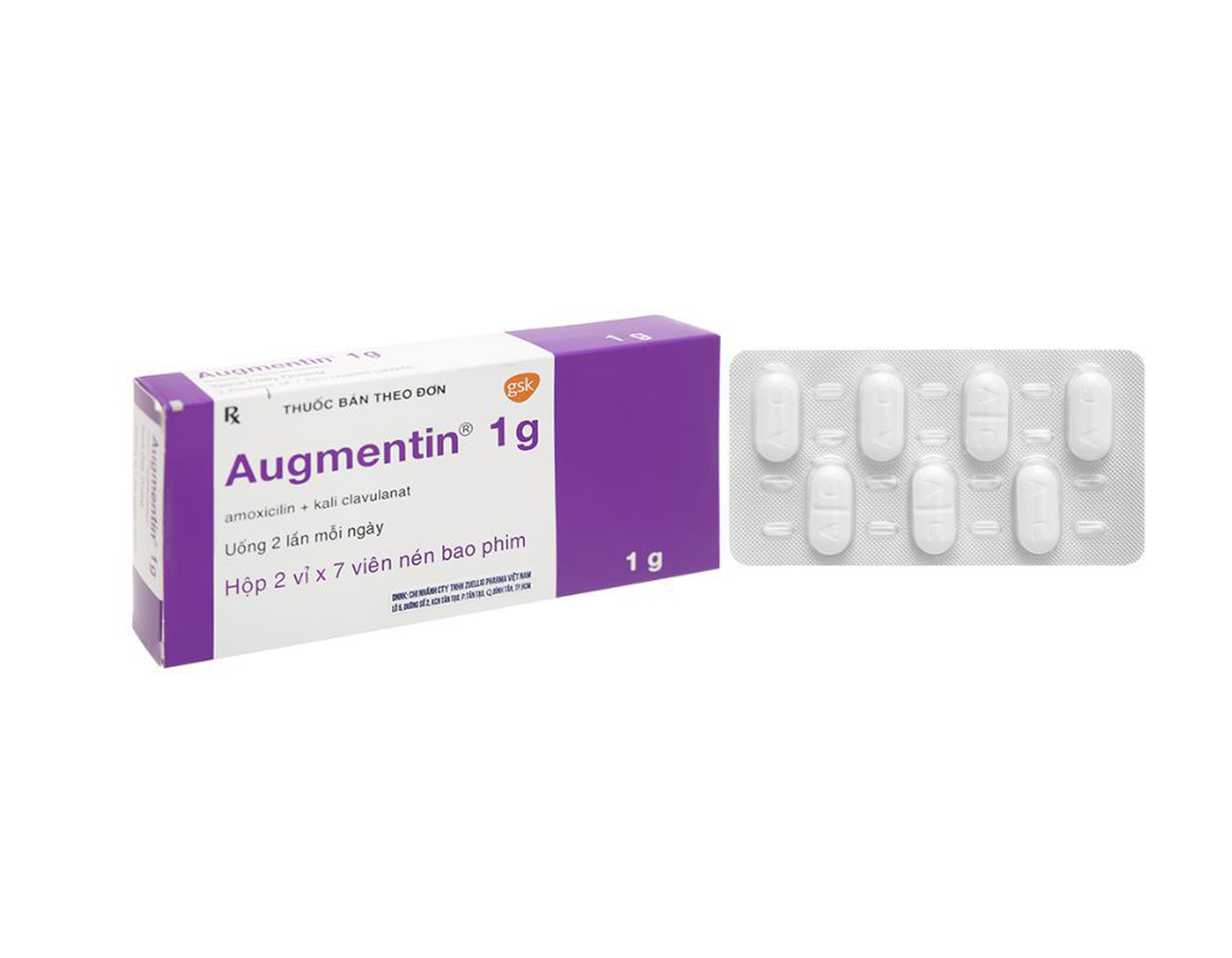 Thuốc Augmentin 1g trị nhiễm khuẩn (Hộp 2 vỉ * 7 viên)