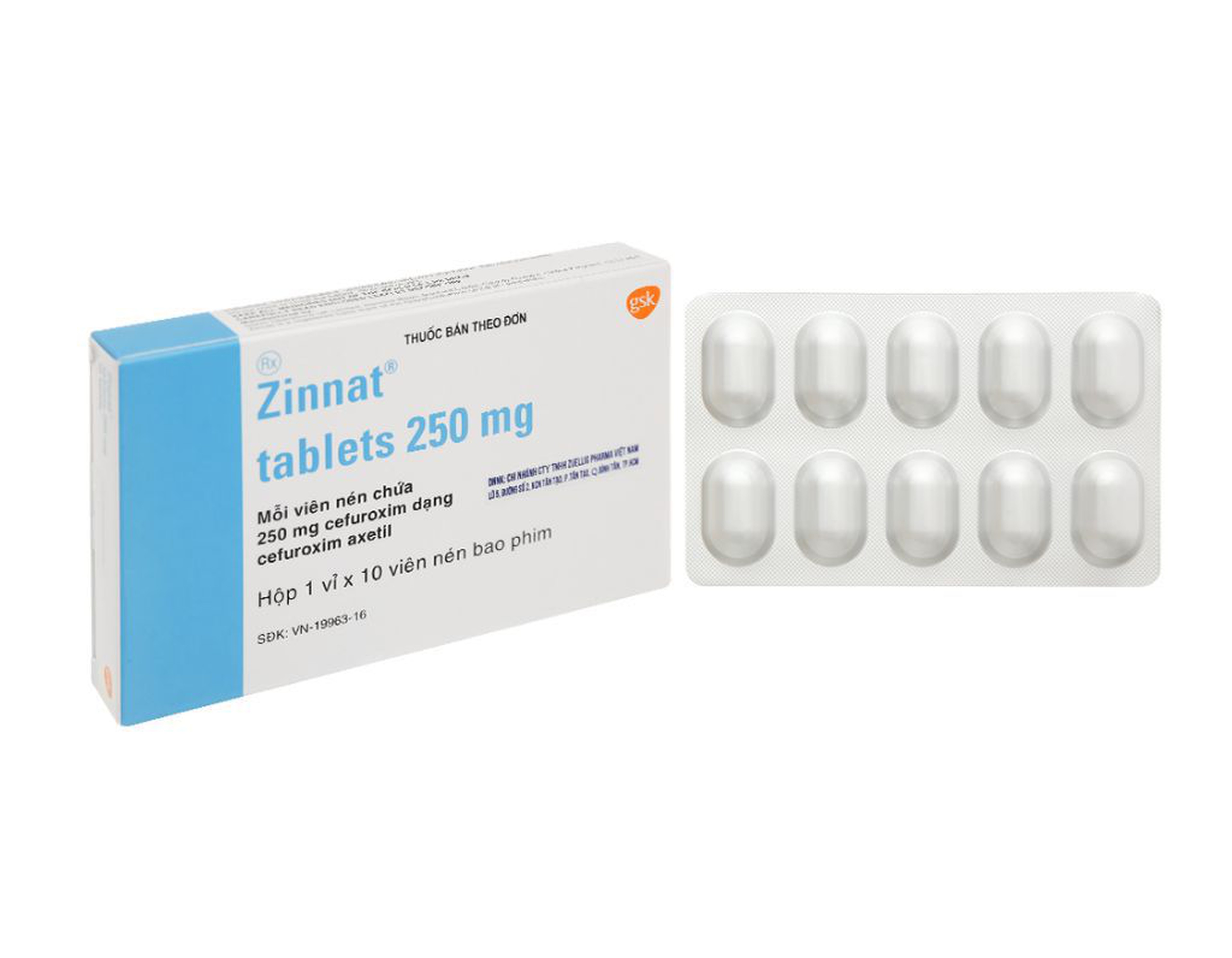 Thuốc Zinnat Tablets 250mg trị nhiễm khuẩn (1 vỉ * 10 viên)