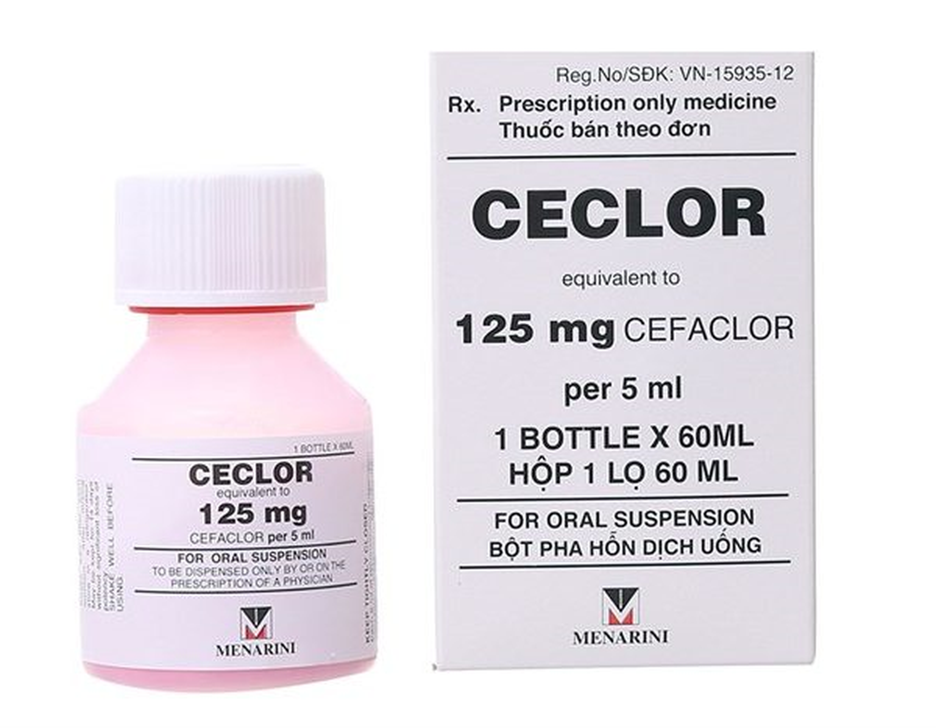 Cốm pha hỗn dịch uống Ceclor 125mg/5ml trị nhiễm khuẩn (lọ 60ml)