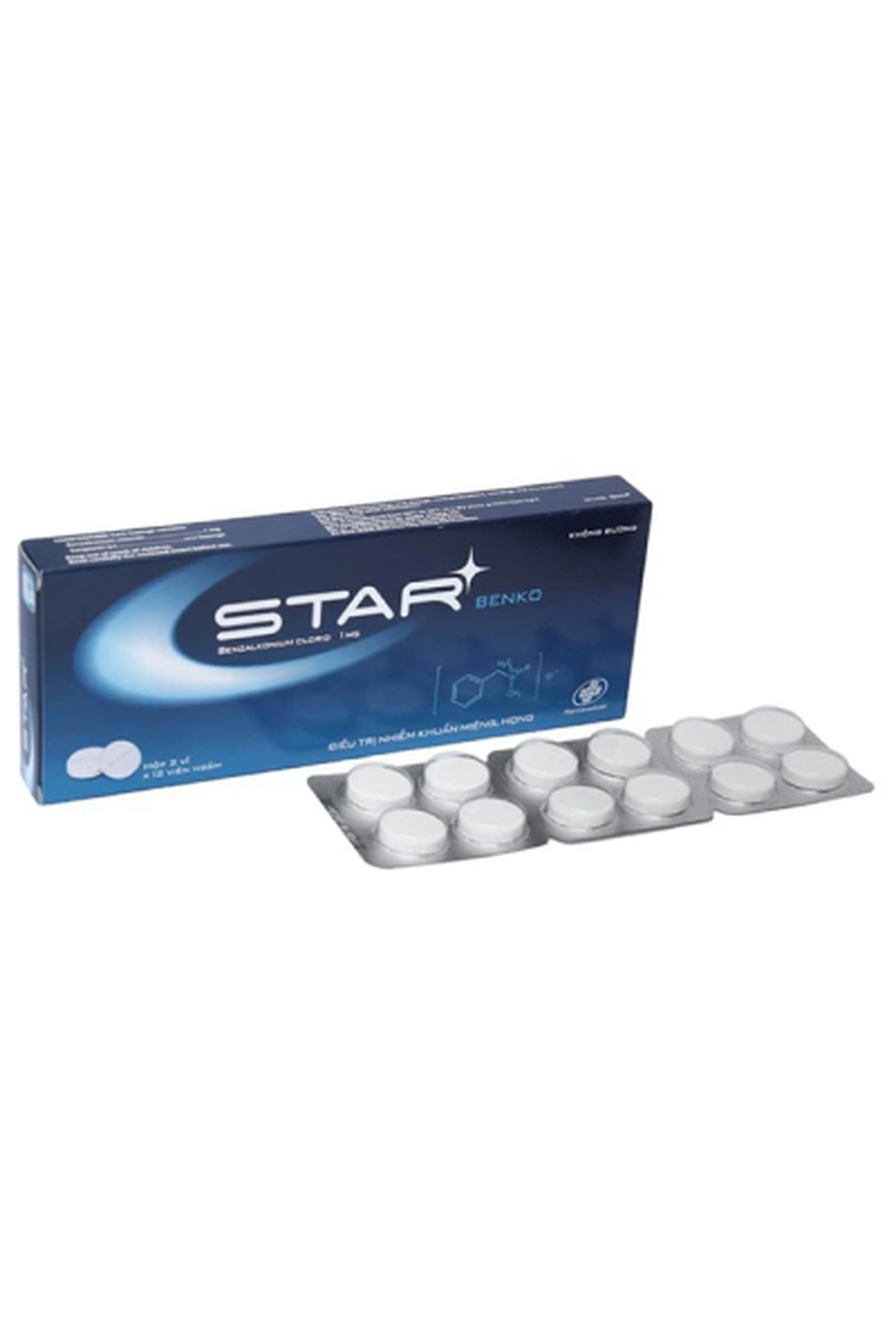 Viên ngậm Star Benko 1mg trị nhiễm khuẩn đường miệng, họng (hộp 2 vỉ * 12 viên)