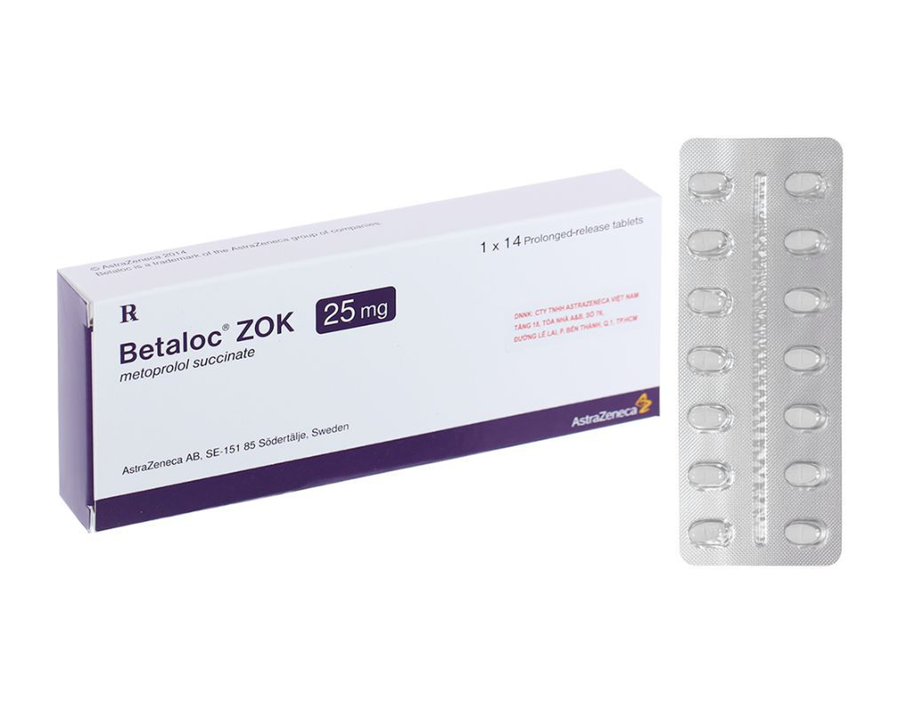 Thuốc Betaloc ZOK 25mg trị tăng huyết áp, đau thắt ngực (1 vỉ * 14 viên)