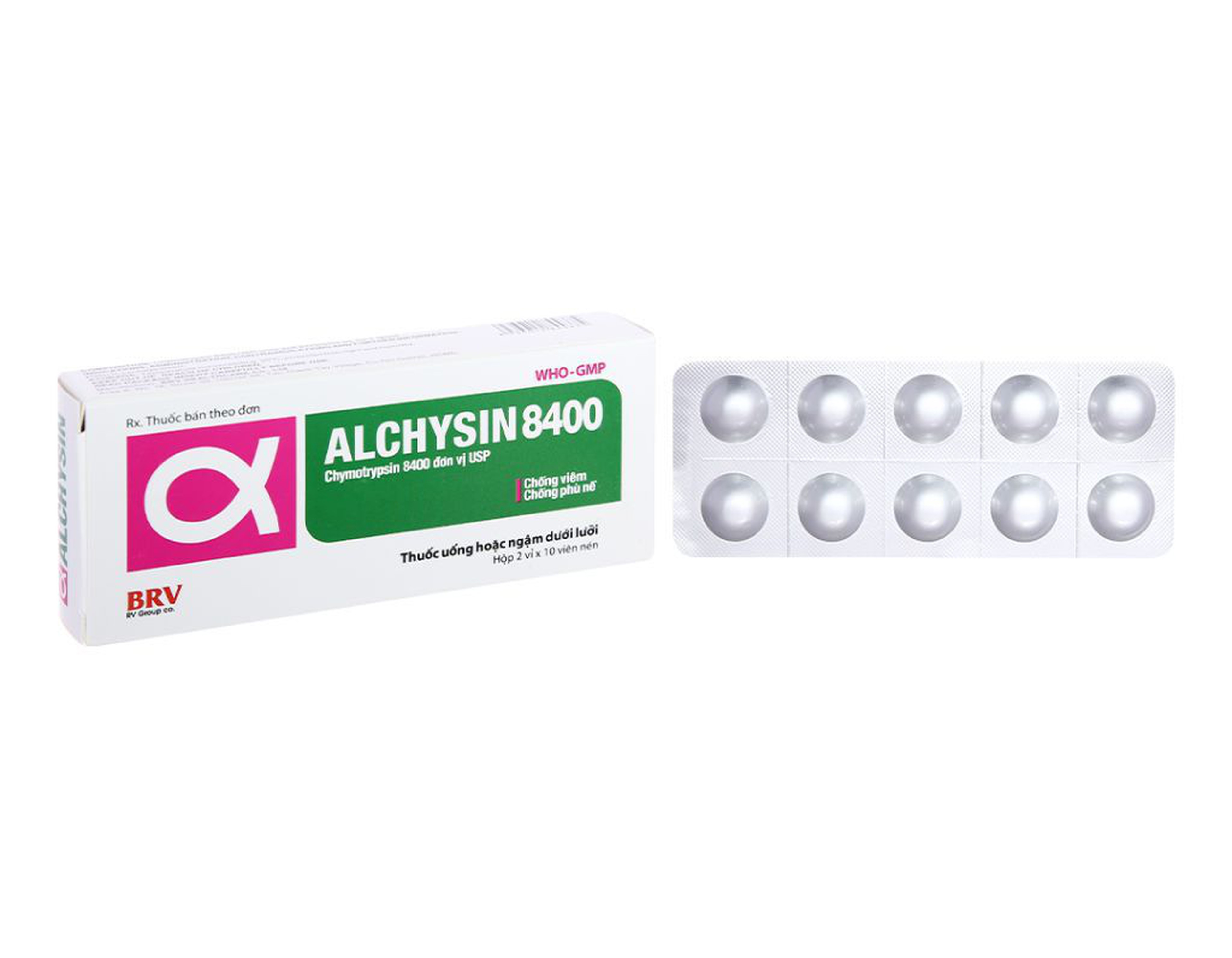Thuốc Alchysin 8400 BV Pharma hỗ trợ điều trị viêm sưng, phù nề (hôp 2 vỉ *  10 viên)      