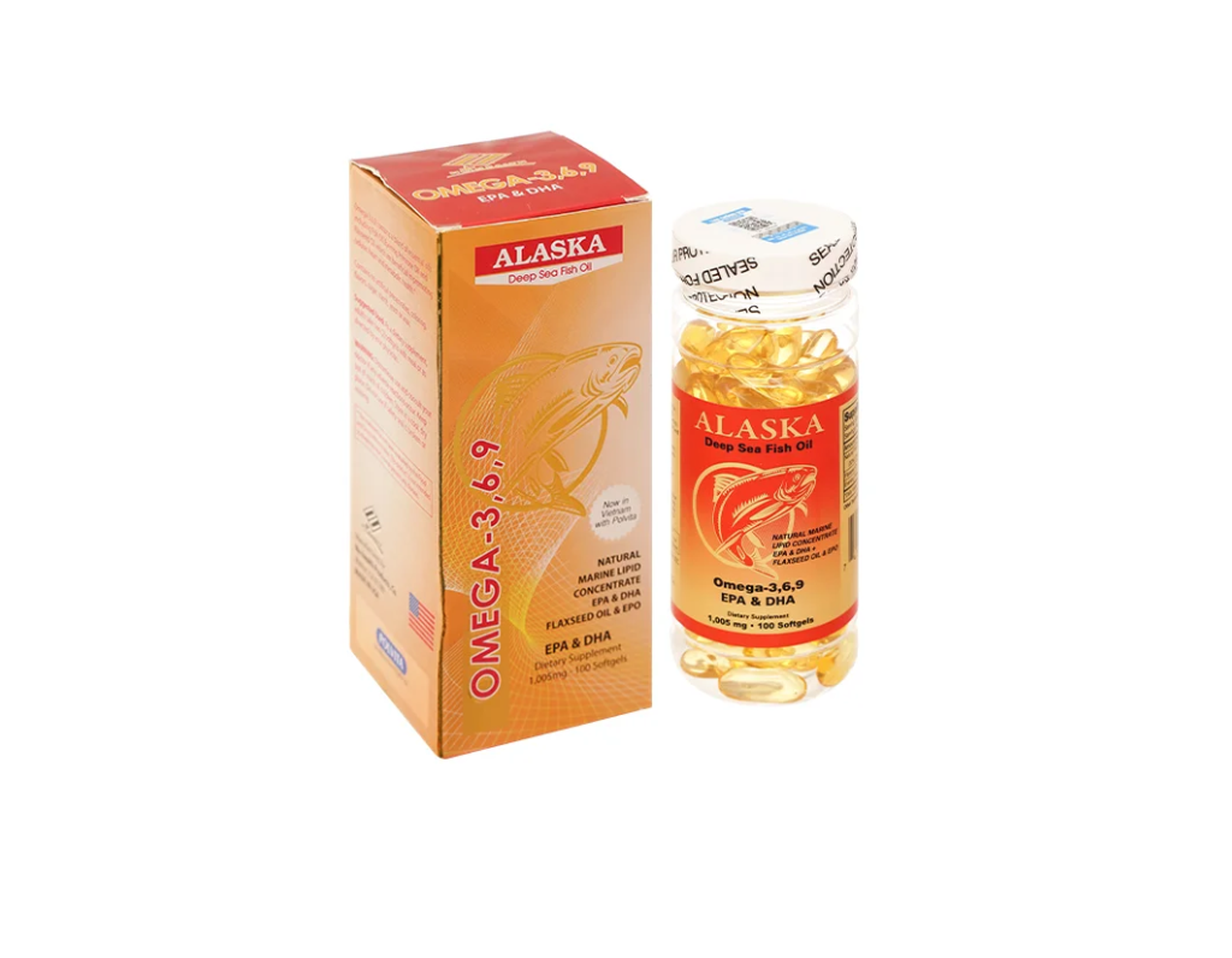 Viên uống Alaska Deep Sea Fish Oil Omega-3,6,9 Cap Nu Health phát triển não bộ, hỗ trợ tim mạch (Hộp 1 lọ 100 viên)
