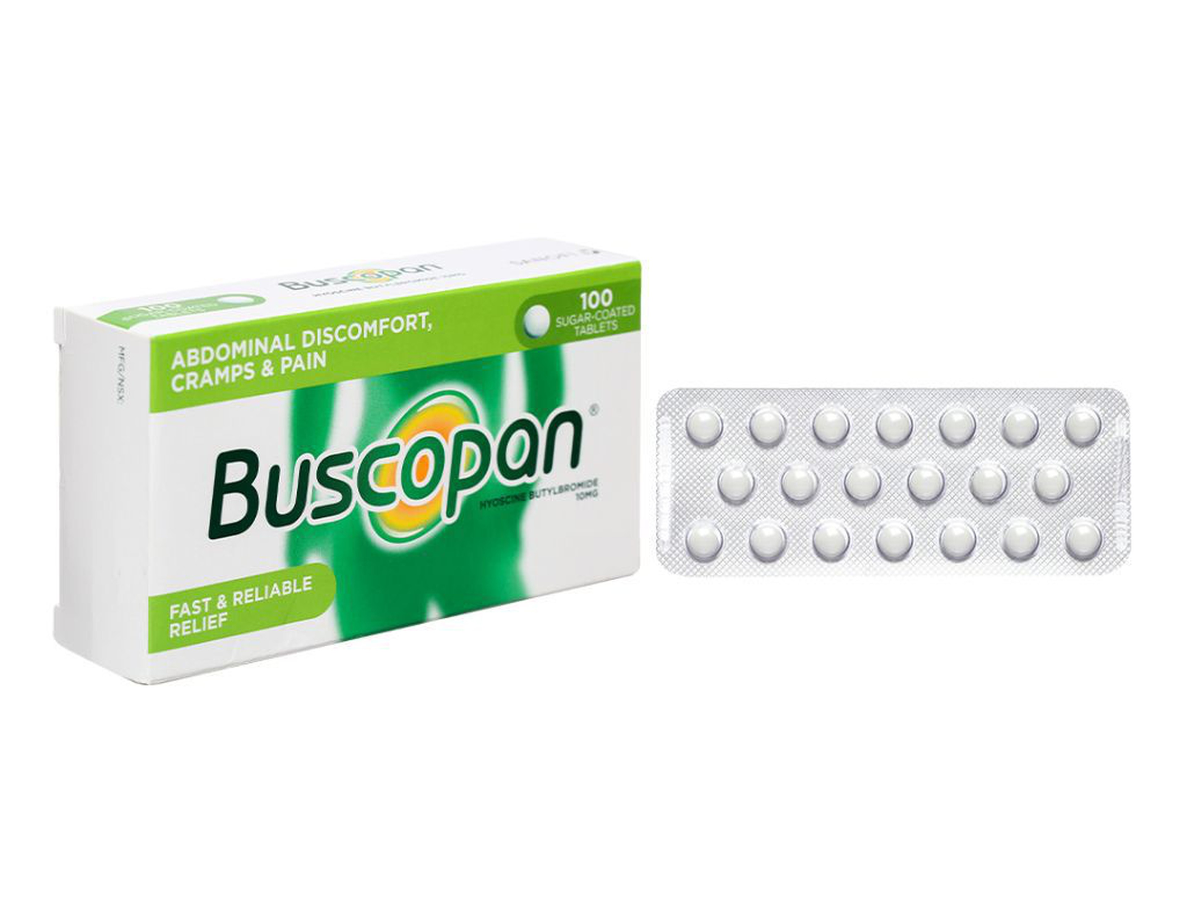 Thuốc Buscopan trị co thắt đường tiêu hóa, co thắt và rối loạn vận động đường mật, co thắt đường sinh dục - tiết niệu (Hộp 5 vỉ x 20 viên)