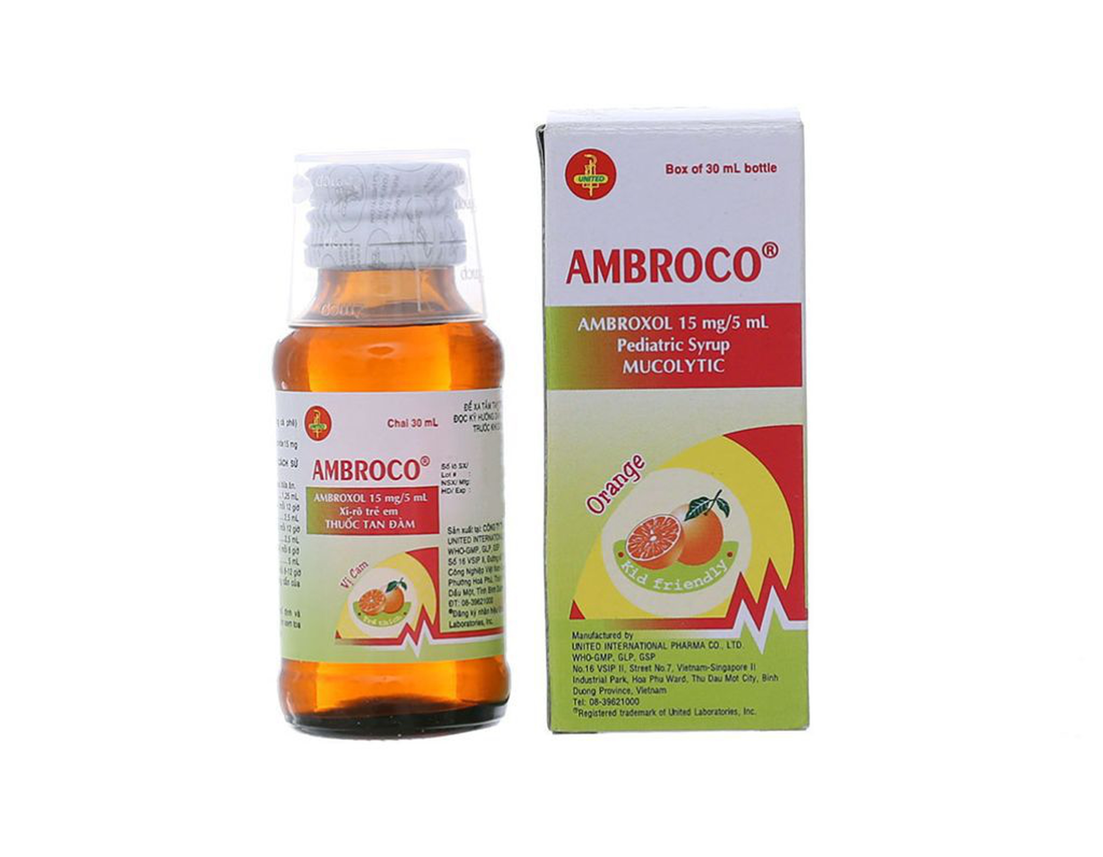 Thuốc siro Ambroco 15mg/5ml tiêu chất nhày tan đàm (Hộp 1 Lọ 30 ml)