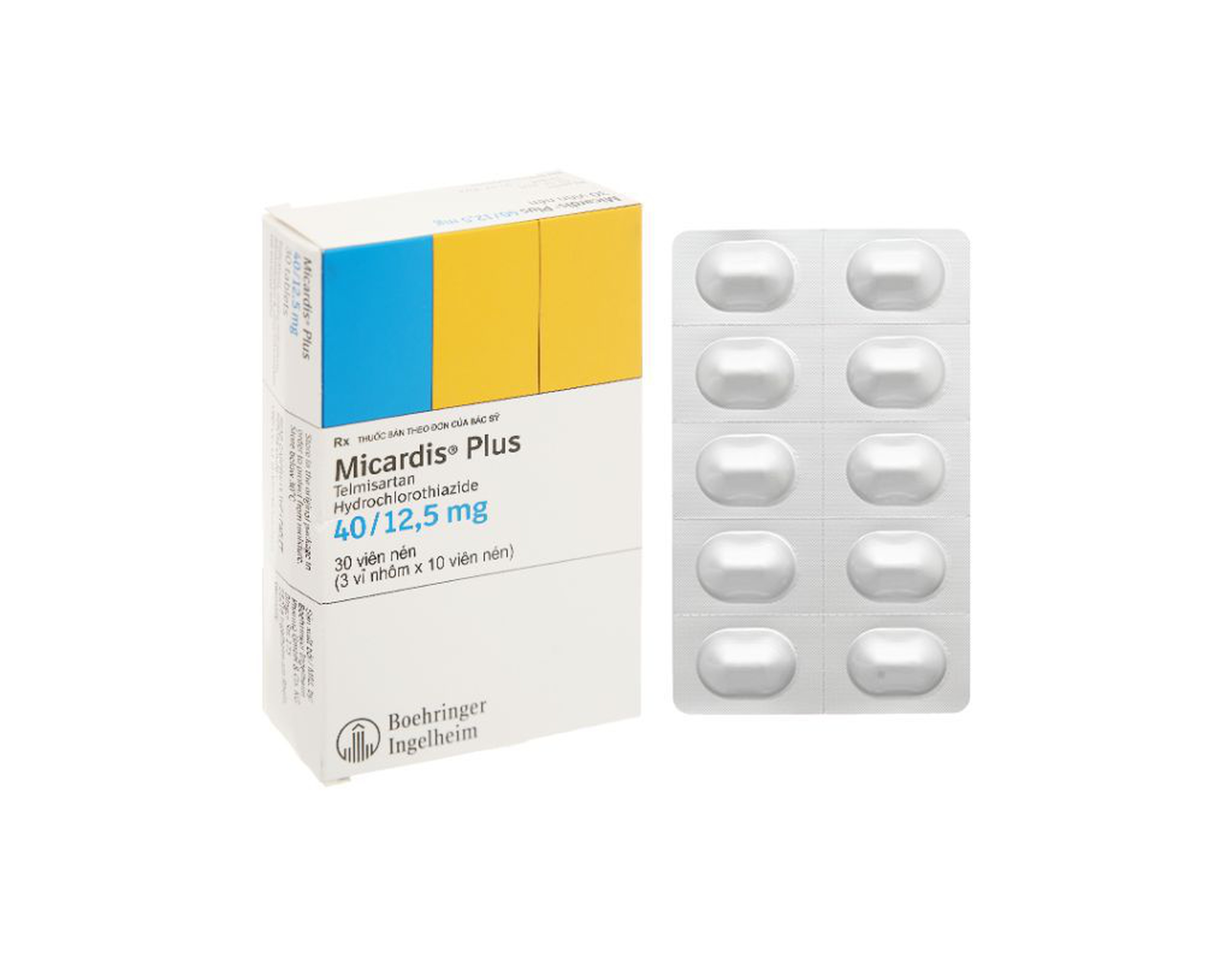 Thuốc Micardis Plus 40/12,5mg điều trị bệnh tăng huyết áp vô căn (Hộp 3 vỉ x 10 viên)