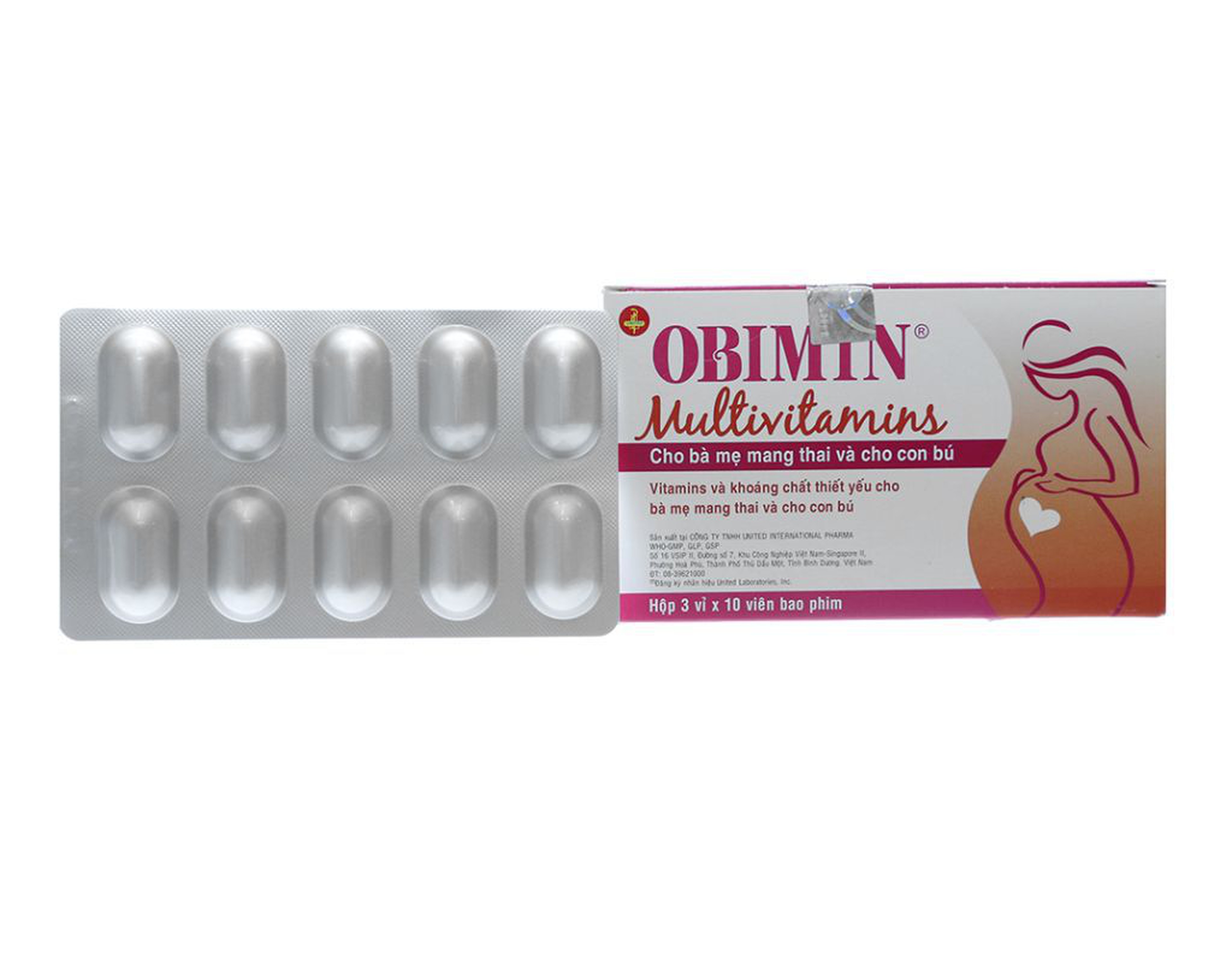 Thuốc Obimin Multivitamins bổ sung vitamin và khoáng chất cho bà mẹ mang thai và cho con bú (Hộp 3 vỉ x 10 viên)