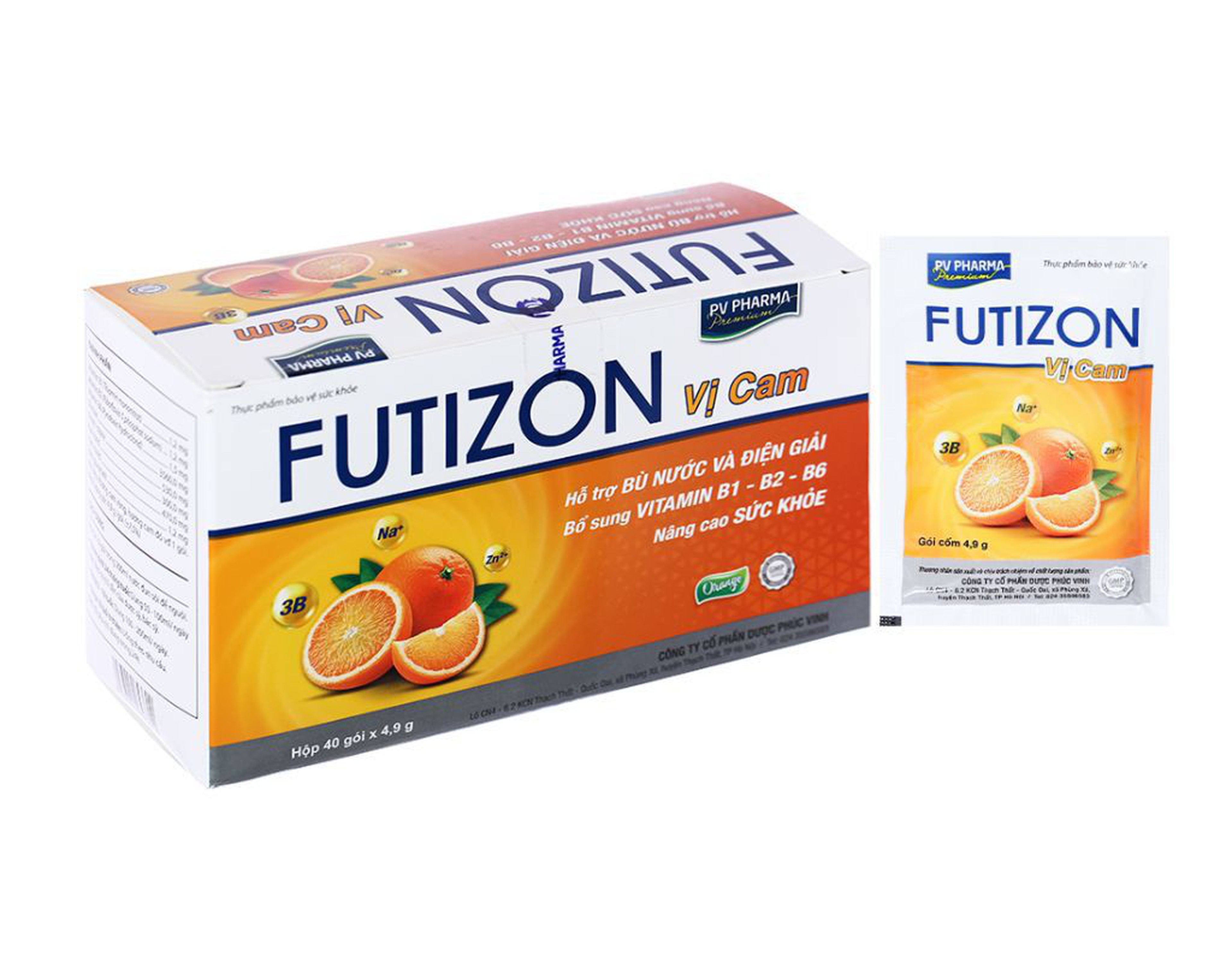 Gói cốm PV Futizon Vị Cam hỗ trợ bù nước, điện giải, vitamin nhóm B (Hộp 40 gói x 4.9g