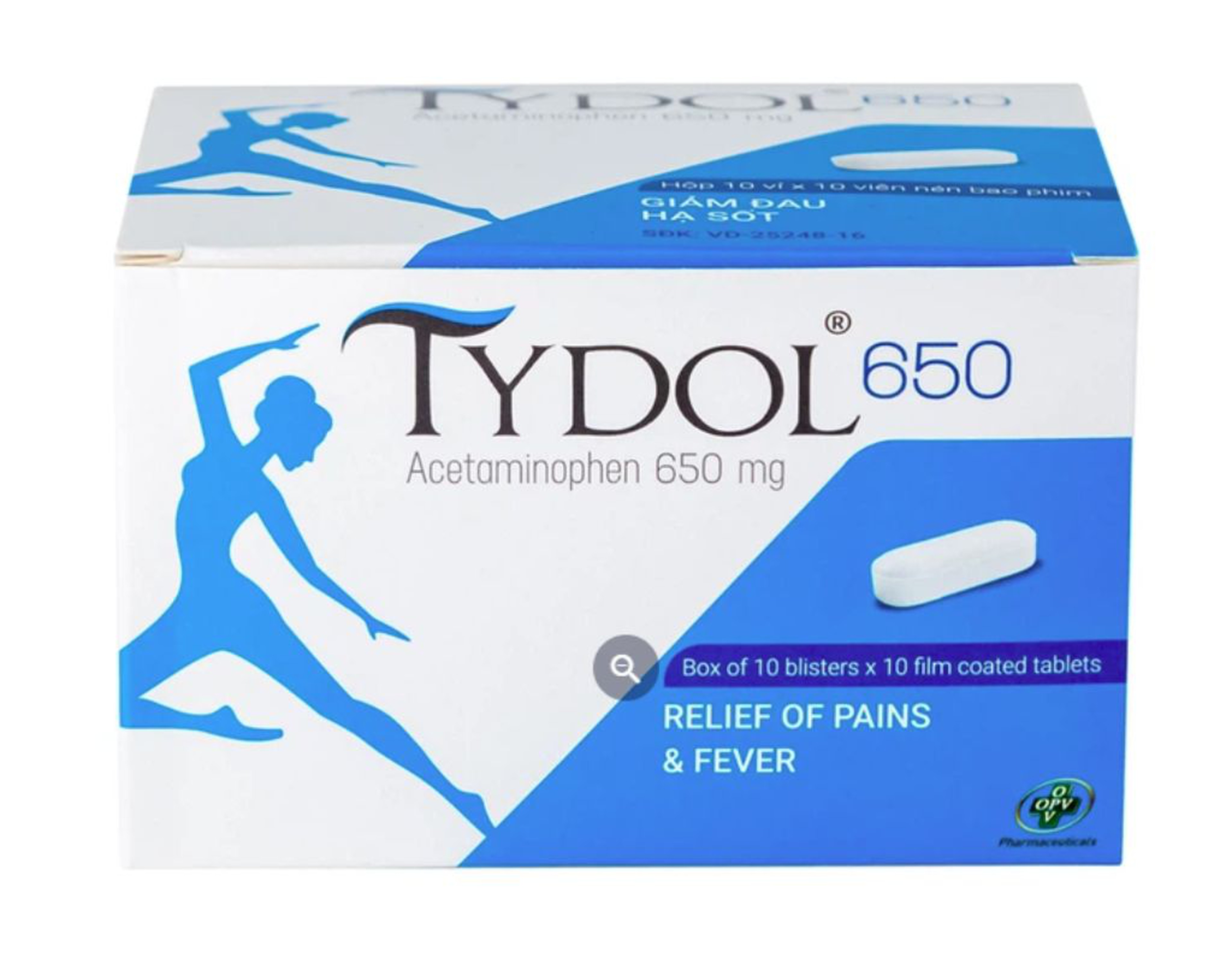 Thuốc Tydol 650 giúp giảm đau, hạ sốt (10 vỉ x 10 viên)