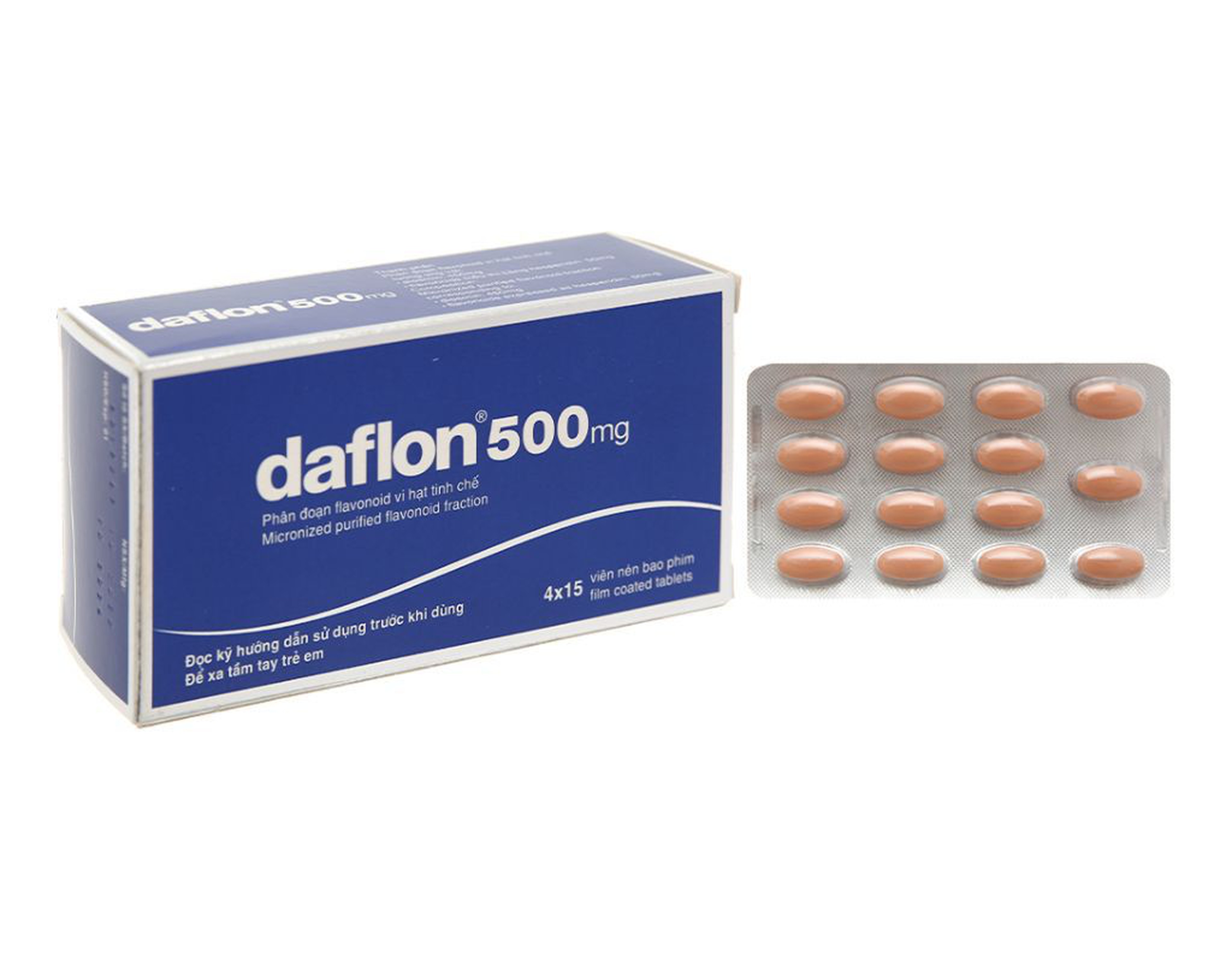 Thuốc Daflon 500mg điều trị rối loạn tuần hoàn tĩnh mạch và các triệu chứng trĩ cấp (Hộp 4 vỉ x15 viên)