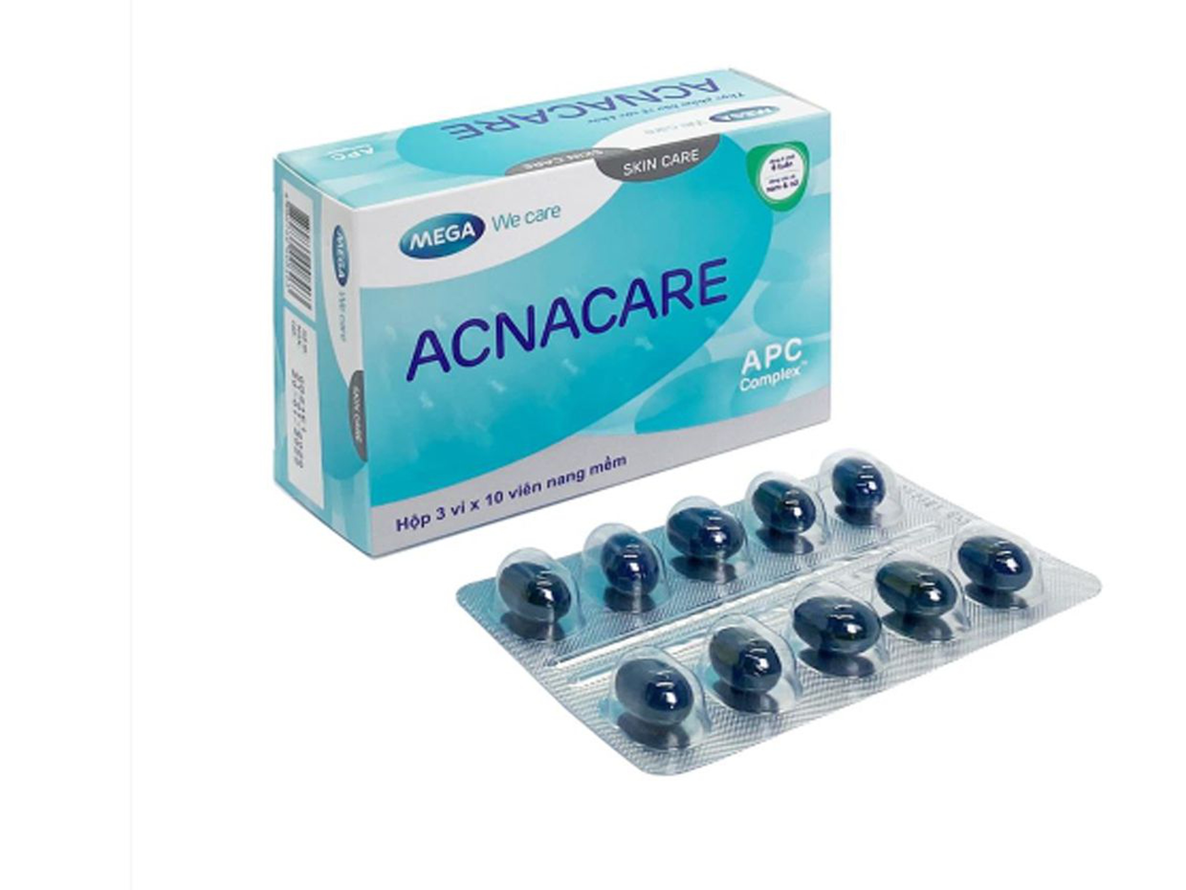 Viên uống Acnacare Mega We Care giúp bổ sung chất chống oxy hóa, giúp ngăn ngừa, hỗ trợ điều trị mụn (Hộp 3 vỉ x 10 viên)