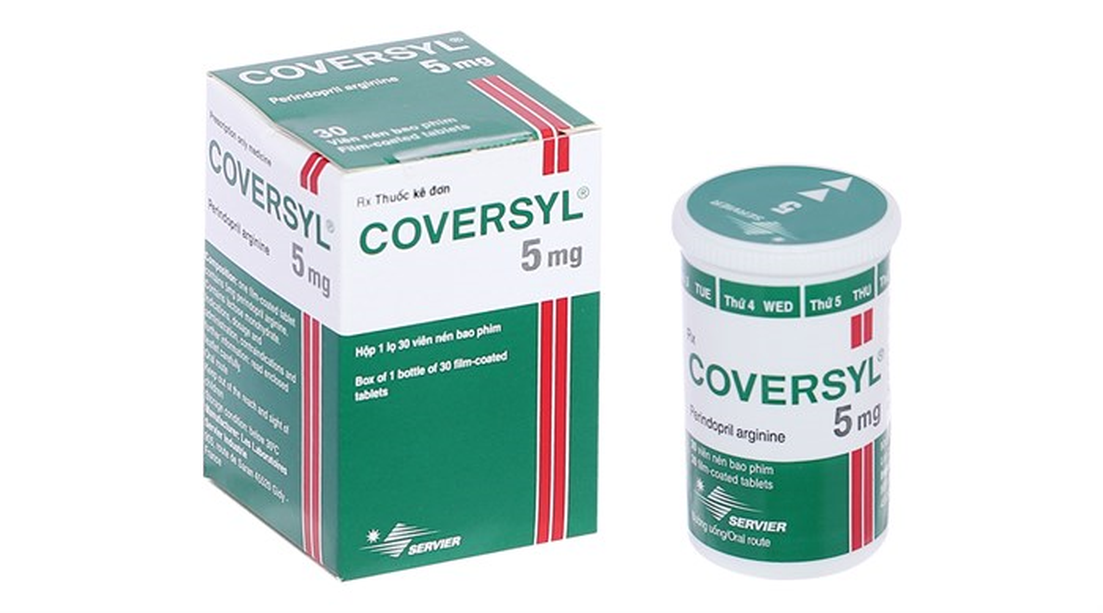 Thuốc Coversyl 5mg trị tăng huyết áp, suy tim, bệnh động mạch vành (hộp 1 lọ * 30 viên)