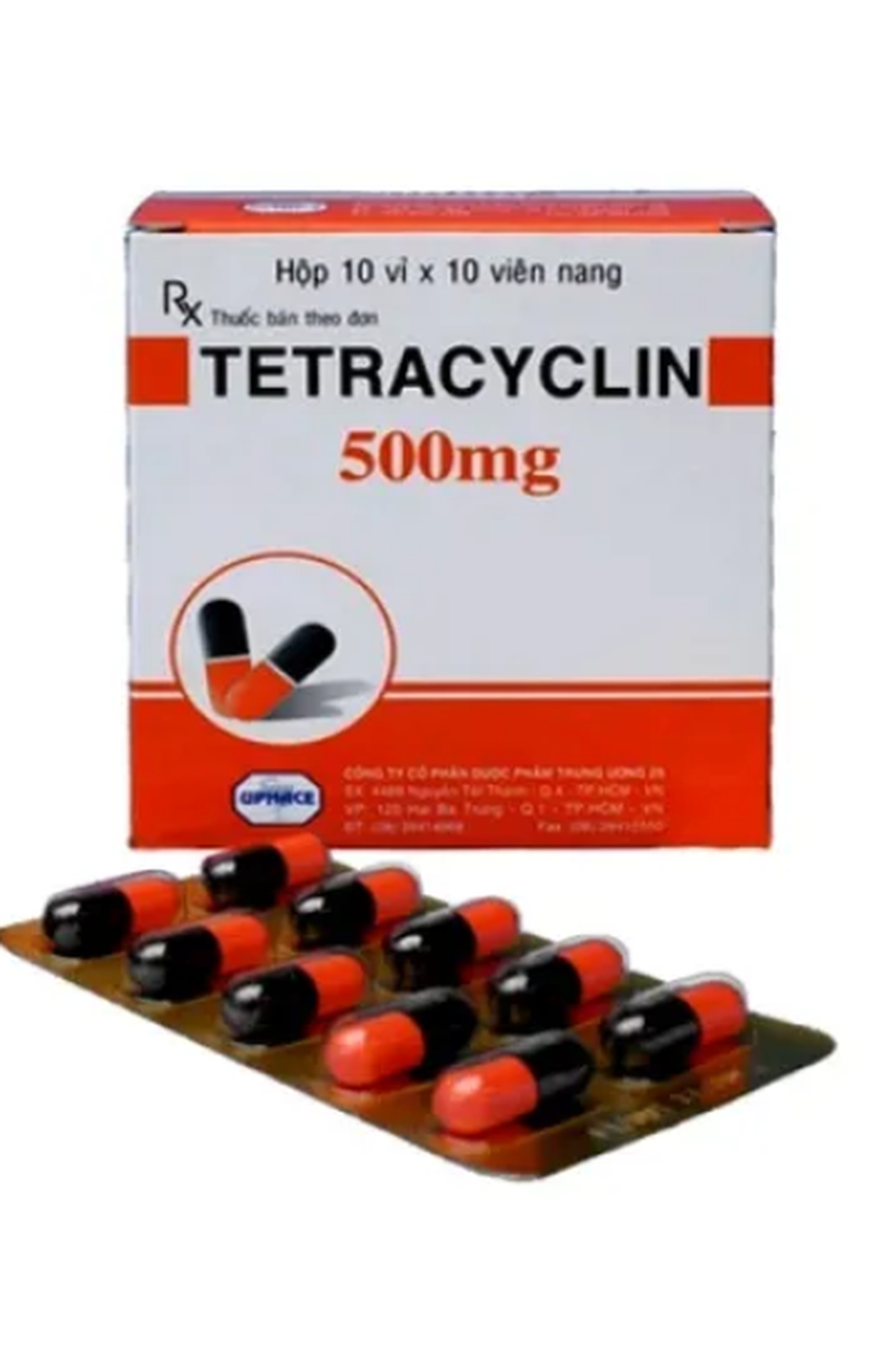 Thuốc Tetracyclin 500mg điều trị nhiễm khuẩn (hộp 20 vỉ * 10 viên)