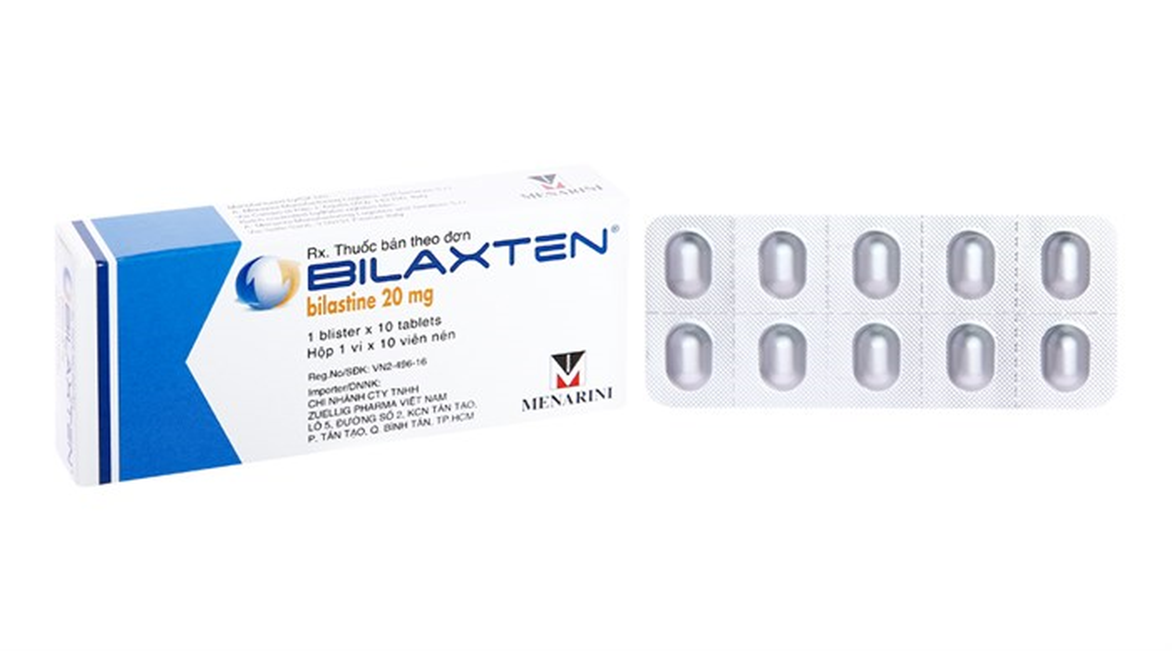 Bilaxten 20mg trị viêm mũi dị ứng, nổi mày đay (Hộp 1 vỉ x 10 viên)