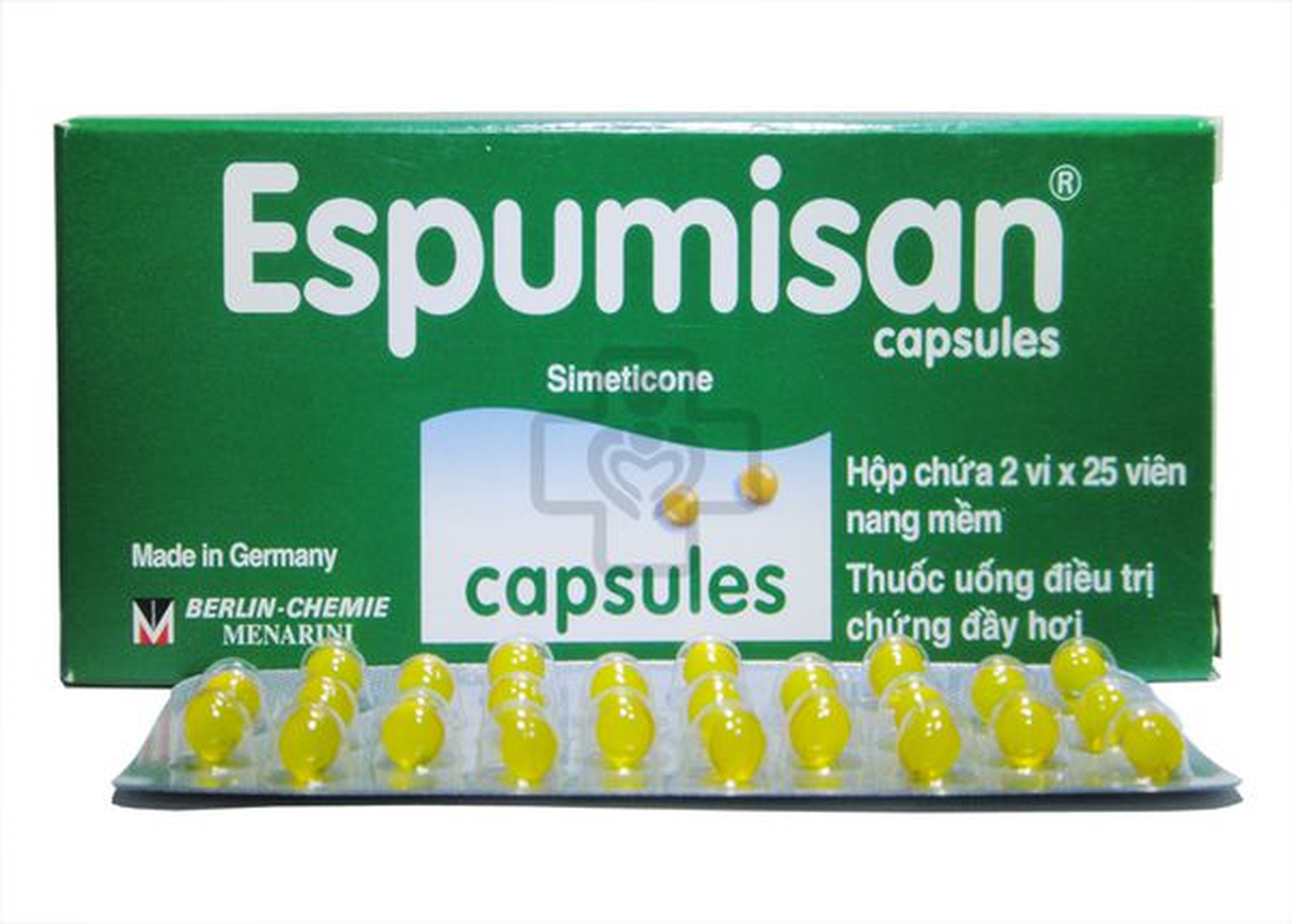 Thuốc Espumisan 40mg điều trị đầy hơi, chướng bụng (hộp 2 vỉ * 25 viên)