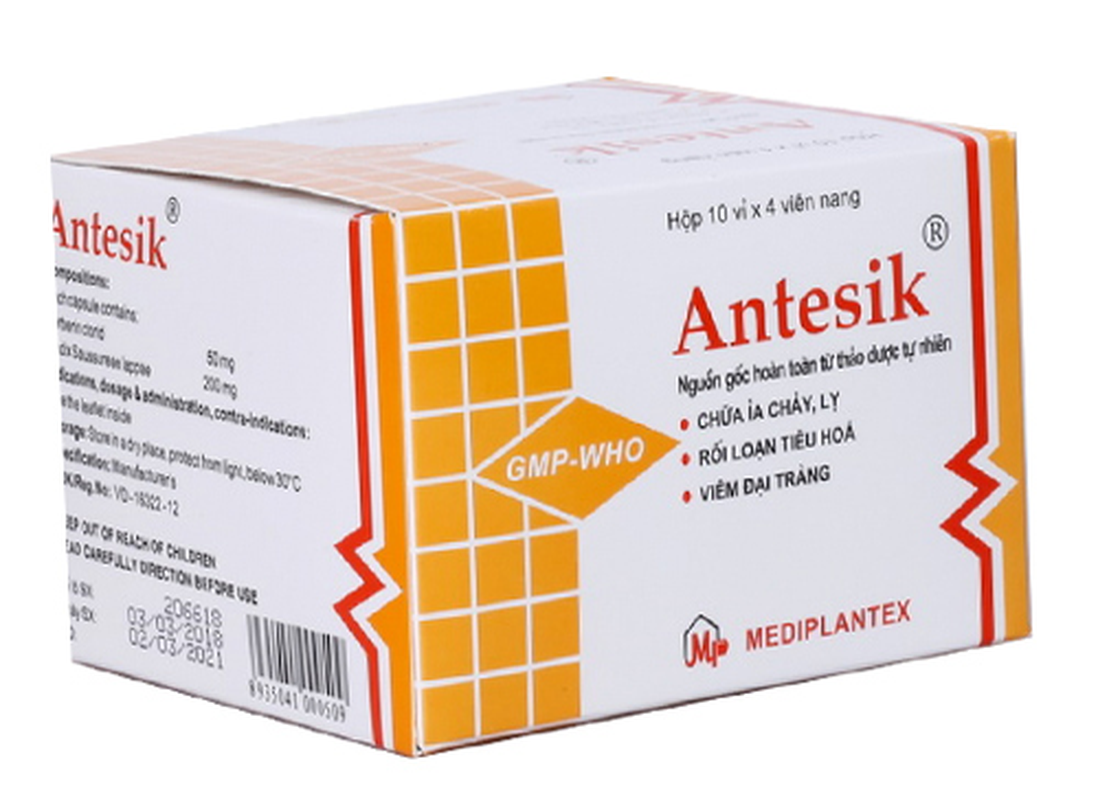 Thuốc Antesik điều trị tiêu chảy, viêm đại tràng (Hộp 10 vỉ x 4 viên)