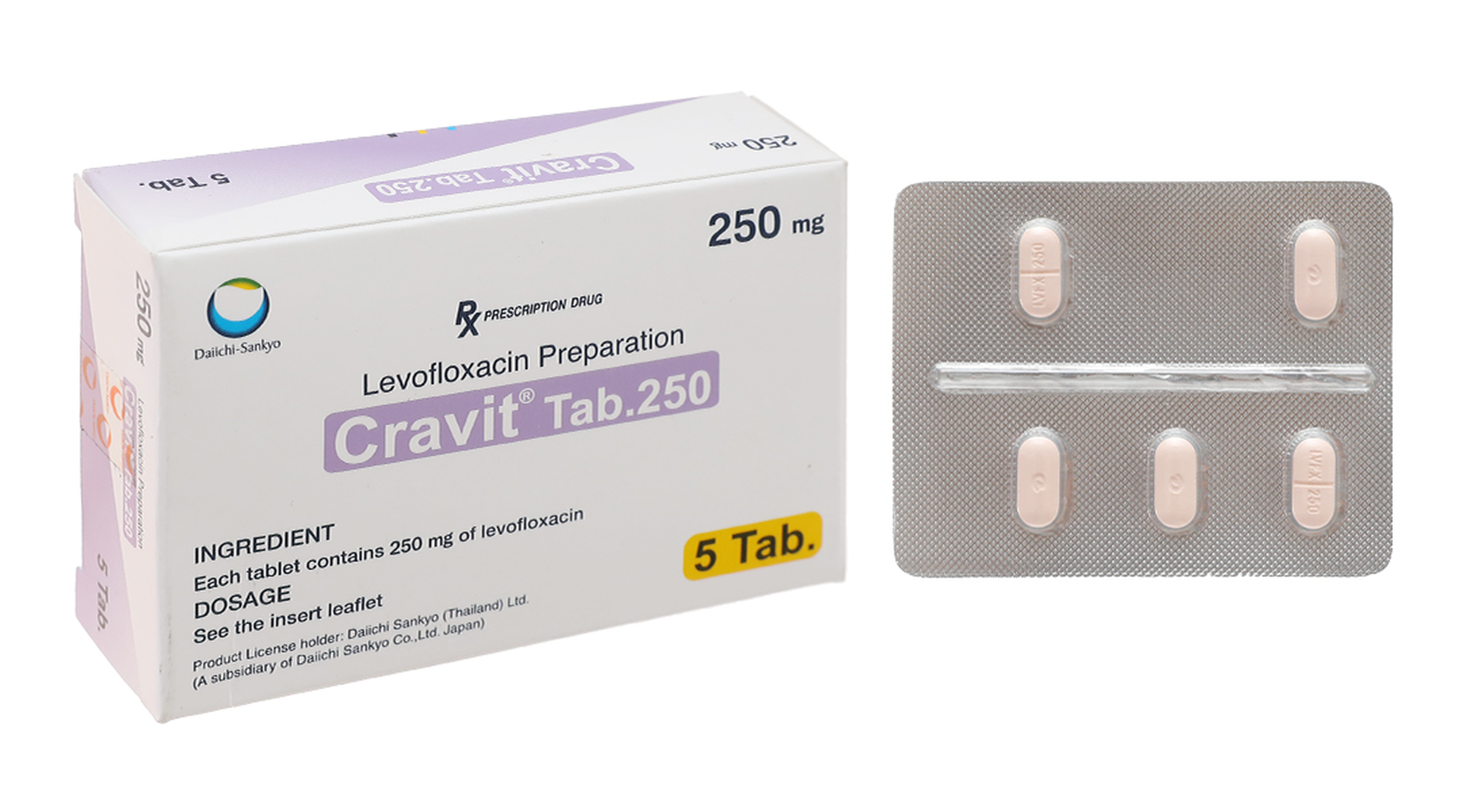 Thuốc Cravit Tab 250 điều trị nhiễm khuẩn (hộp 1 vỉ * 5 viên)
