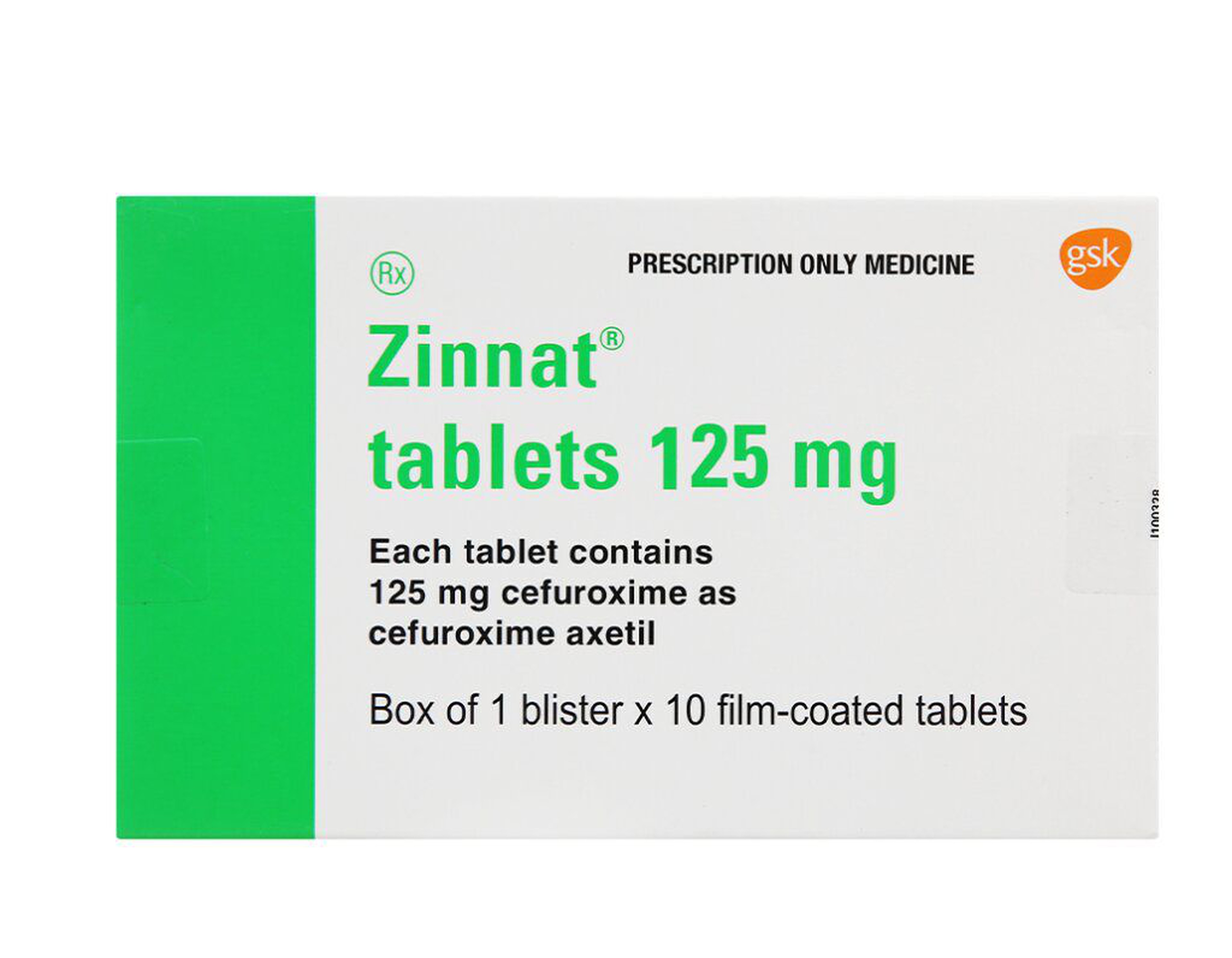 Thuốc Zinnat tablets 125mg điều trị nhiễm khuẩn (Hộp 1 vỉ x 10 viên)