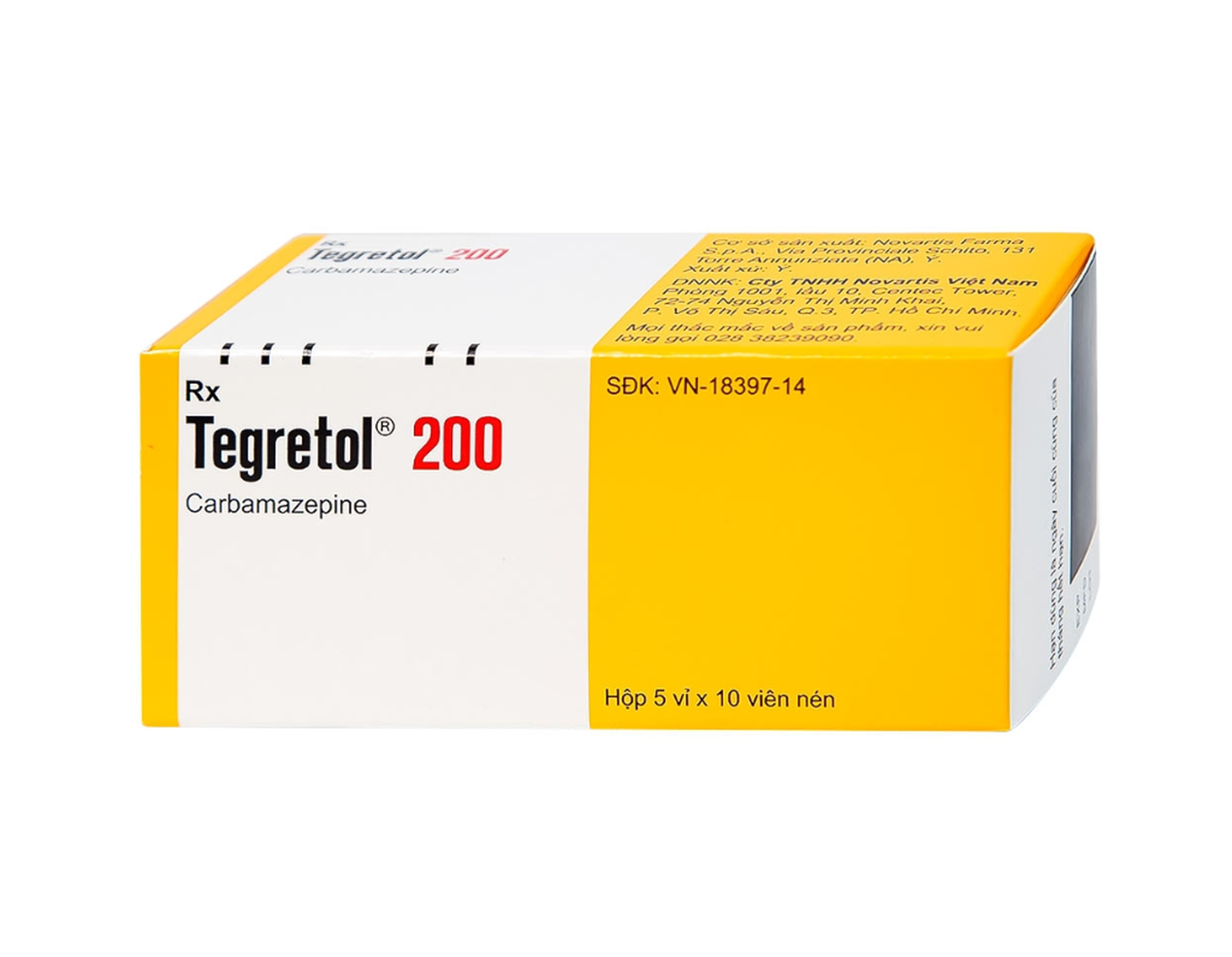 Thuốc Tegretol 200 điều trị động kinh, đau dây thần kinh, hưng cảm (hộp 5 vỉ * 10 viên)