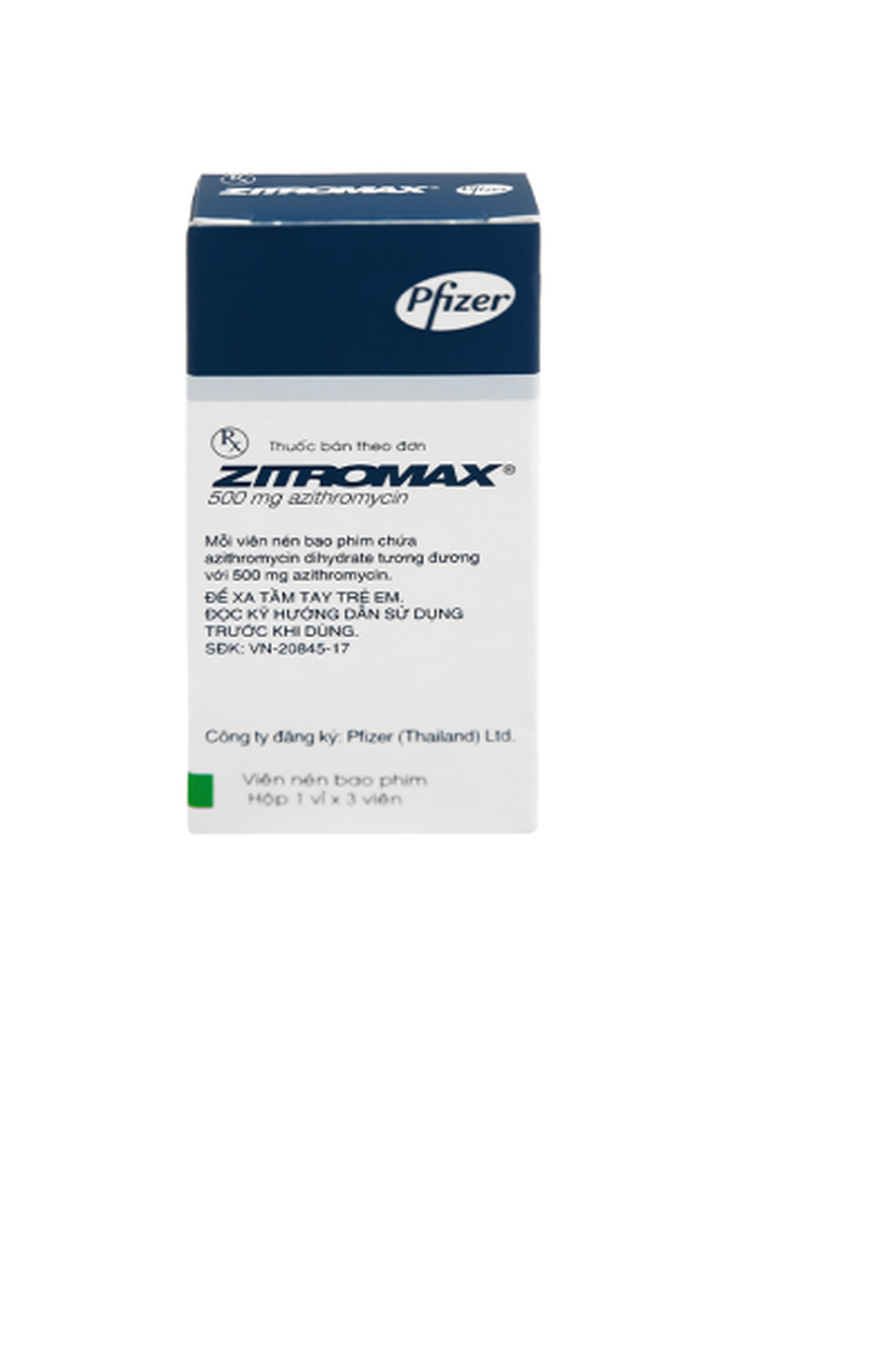 Thuốc Zitromax 500mg điều trị nhiễm khuẩn (hộp 1 vỉ * 3 viên)