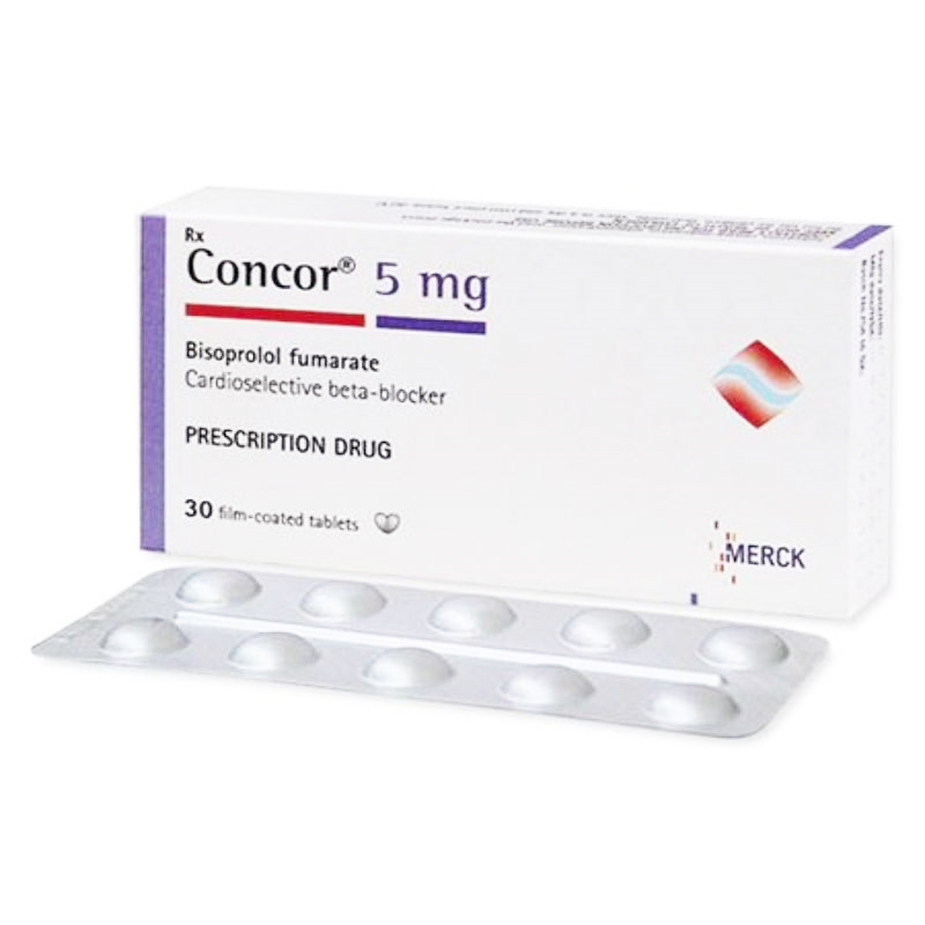 Thuốc Concor 5mg điều trị tăng huyết áp, đau thắt ngực, suy tim mãn tính (hộp 3 vỉ * 10 viên)