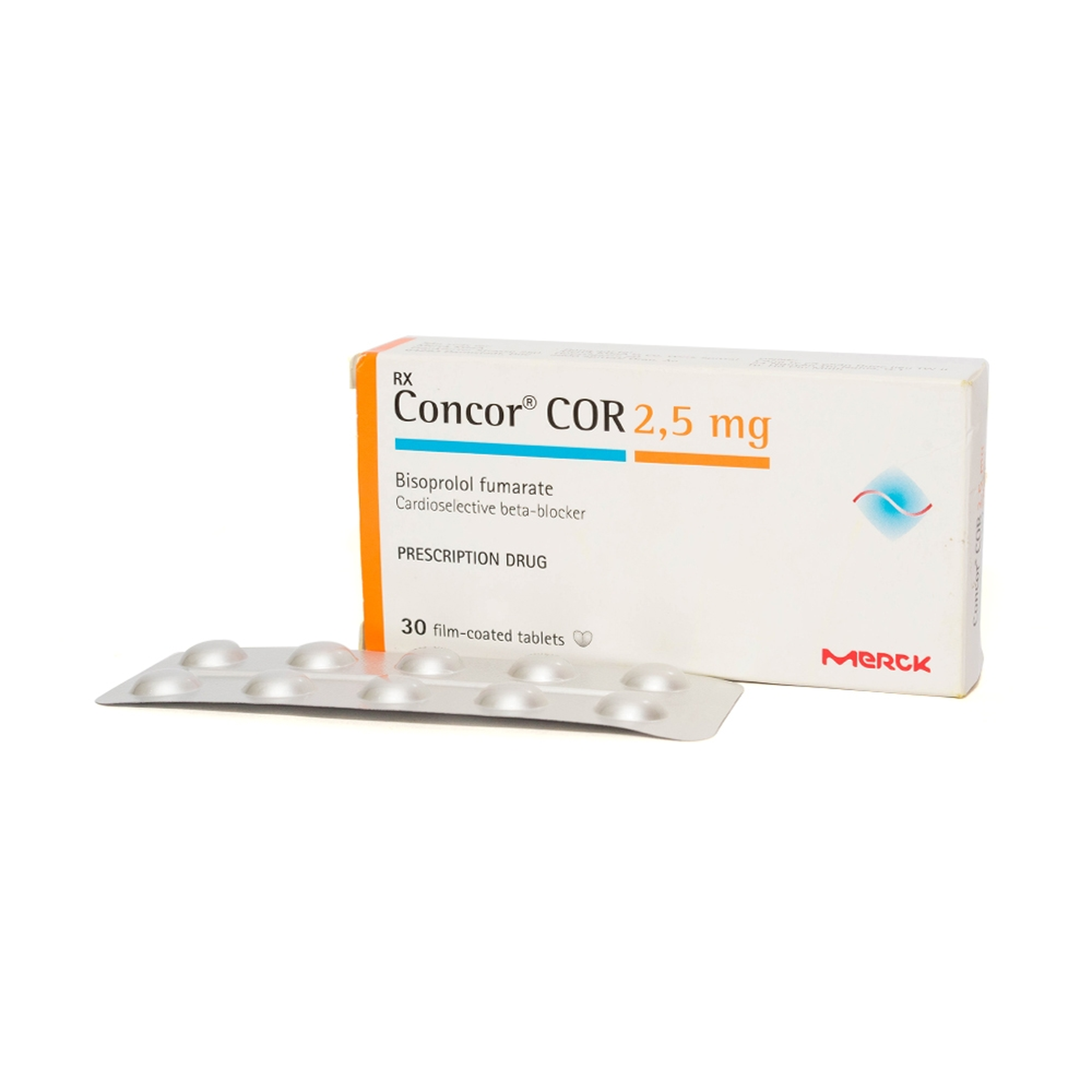 Thuốc Concor 2.5mg điều trị bệnh suy tim mạn tính kèm suy giảm chức năng tâm thu thất trái (Hộp 3 vỉ x 10 viên)