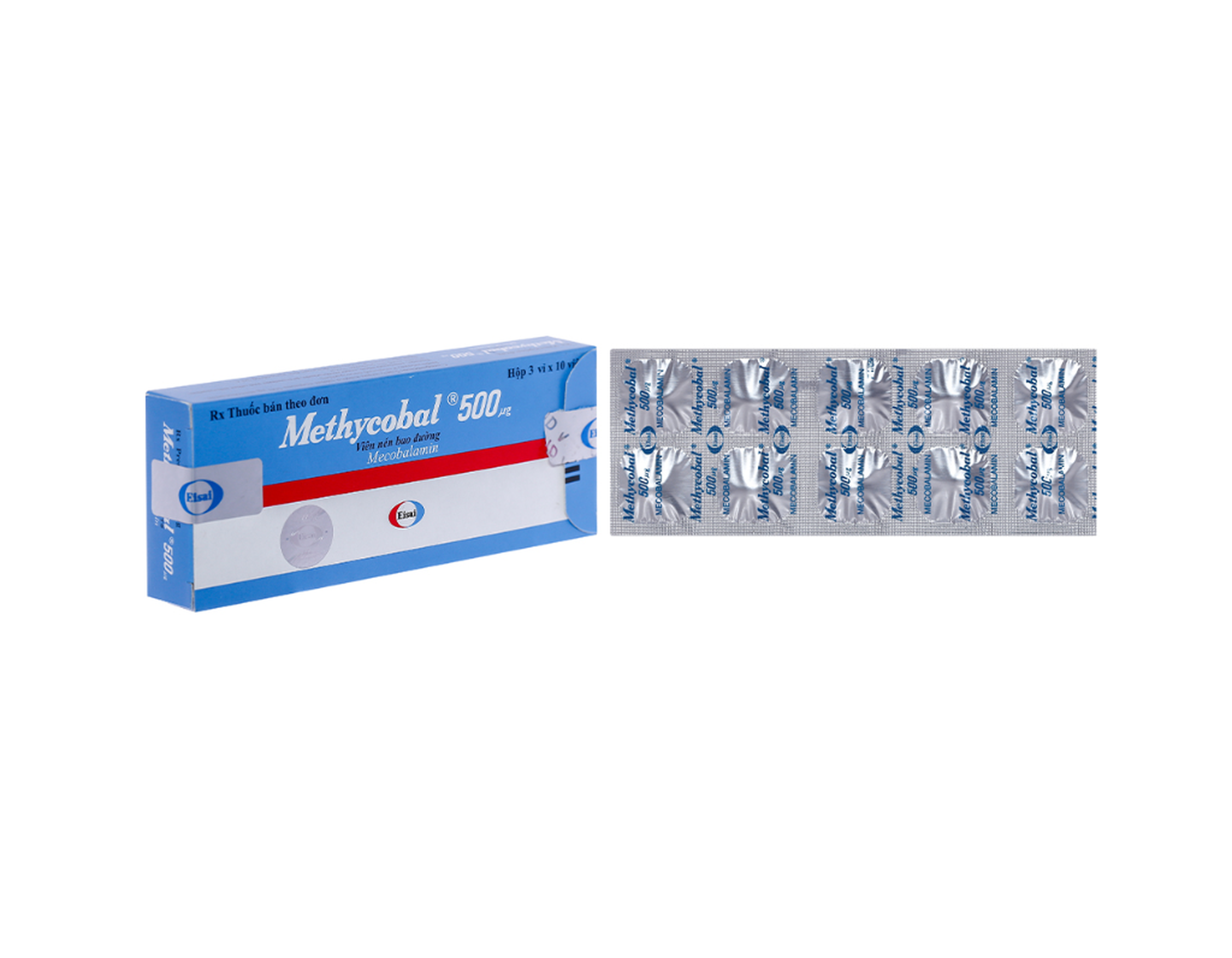 Thuốc Methycobal 500mcg điều trị bệnh lý thần kinh ngoại biên (hộp 3 vỉ x 10 viên)