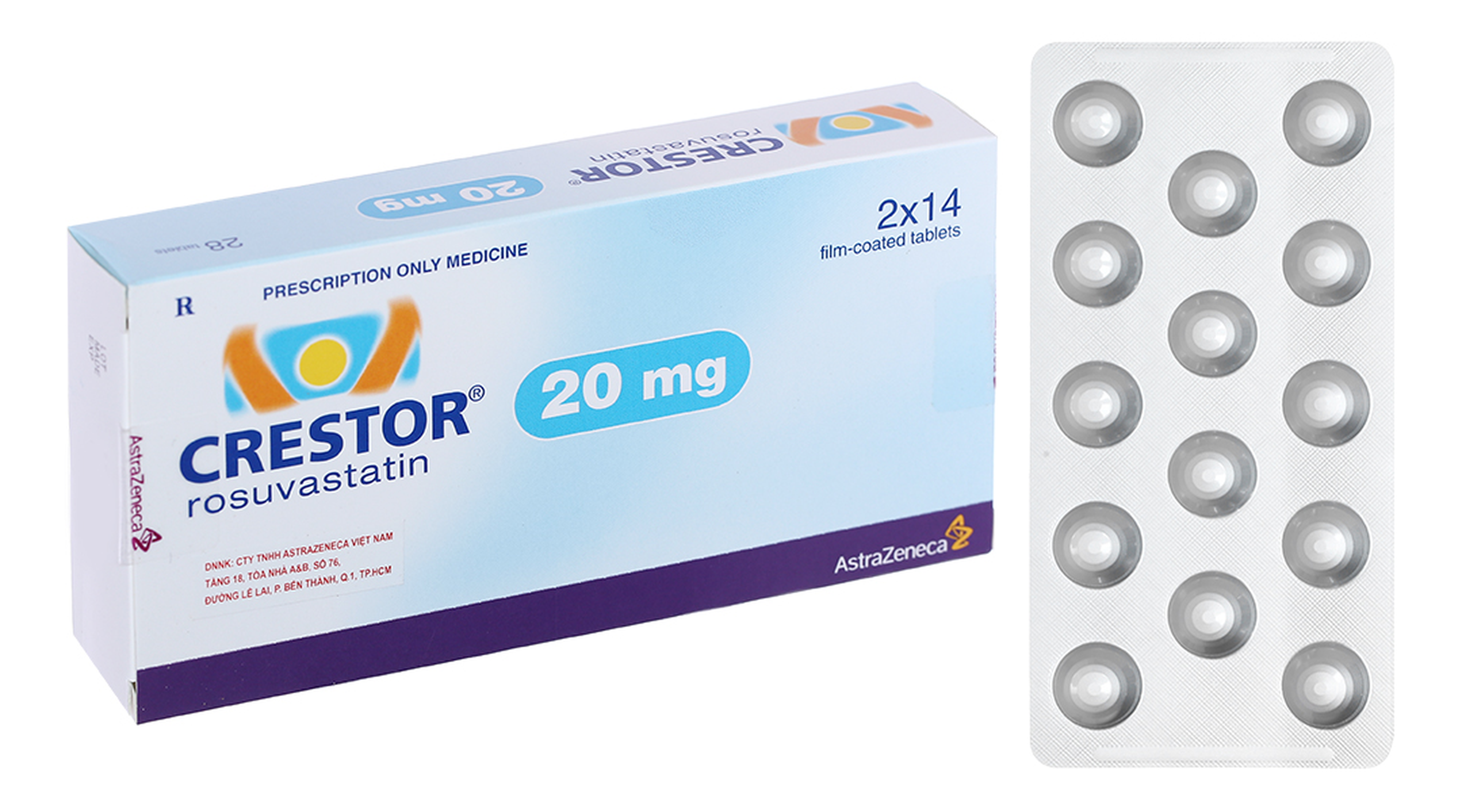 Crestor Tab 20mg trị rối loạn lipid máu (Hộp 2 vỉ x 14 viên)             