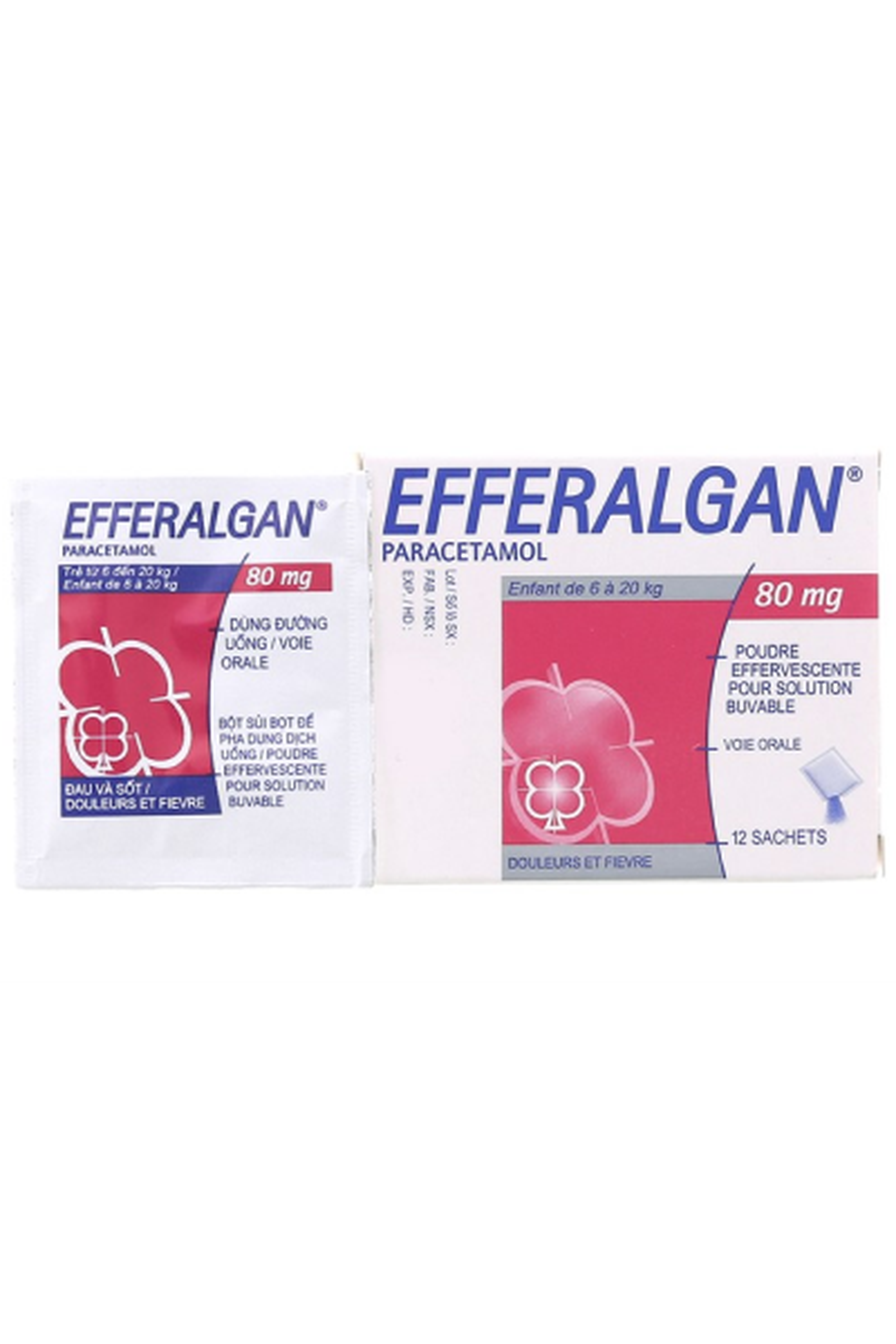 Thuốc bột pha Efferalgan 80mg giúp hạ nhiệt, giảm đau (Hộp 12 gói)