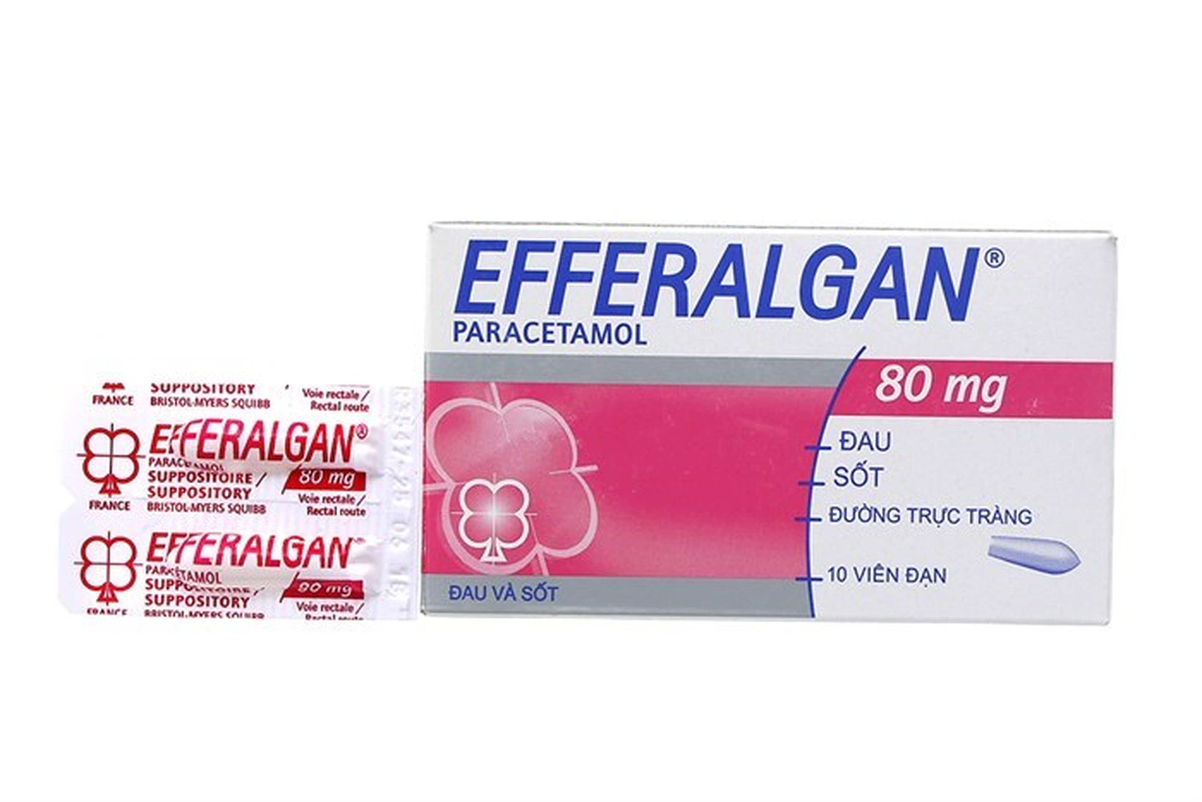 Thuốc đặt hậu môn Efferalgan 80mg giúp hạ nhiệt, giảm đau (2 vỉ x 5 viên)