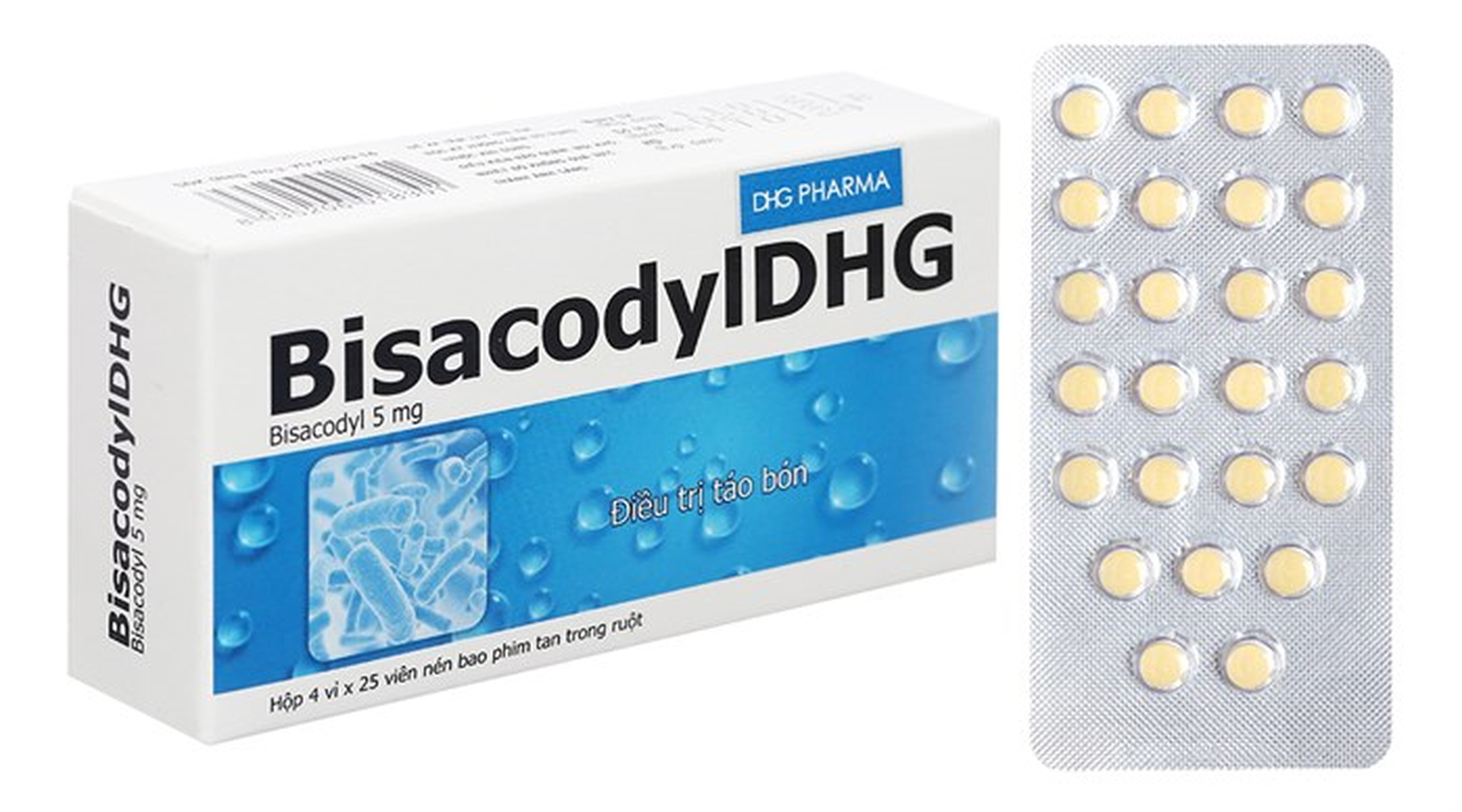 Thuốc BisacodylDHG 5mg điều trị táo bón (4 vỉ x 25 viên)