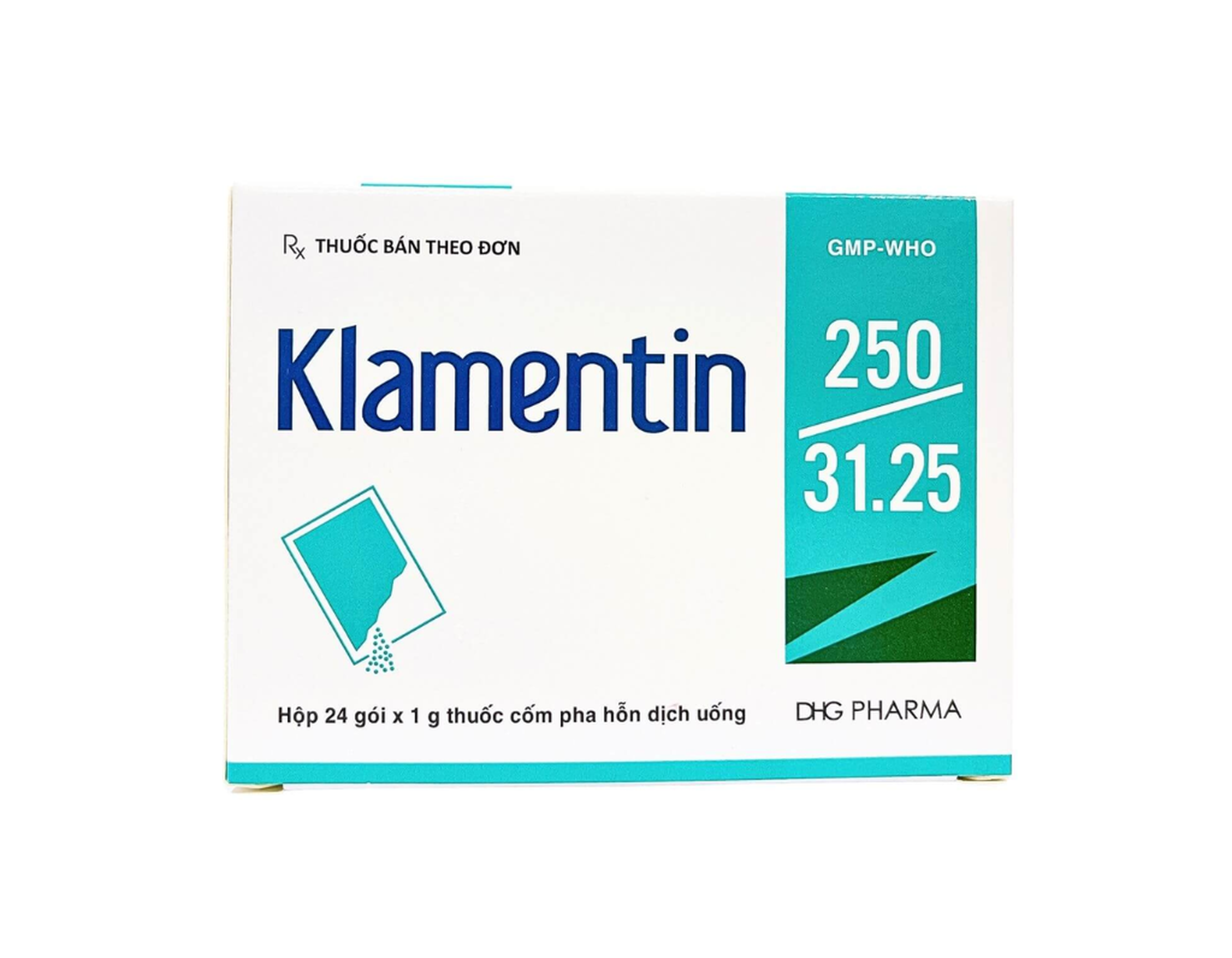 Thuốc Klamentin 250/31.25 điều trị nhiễm khuẩn trên các chủng vi khuẩn nhạy cảm (Hộp 24 gói)
