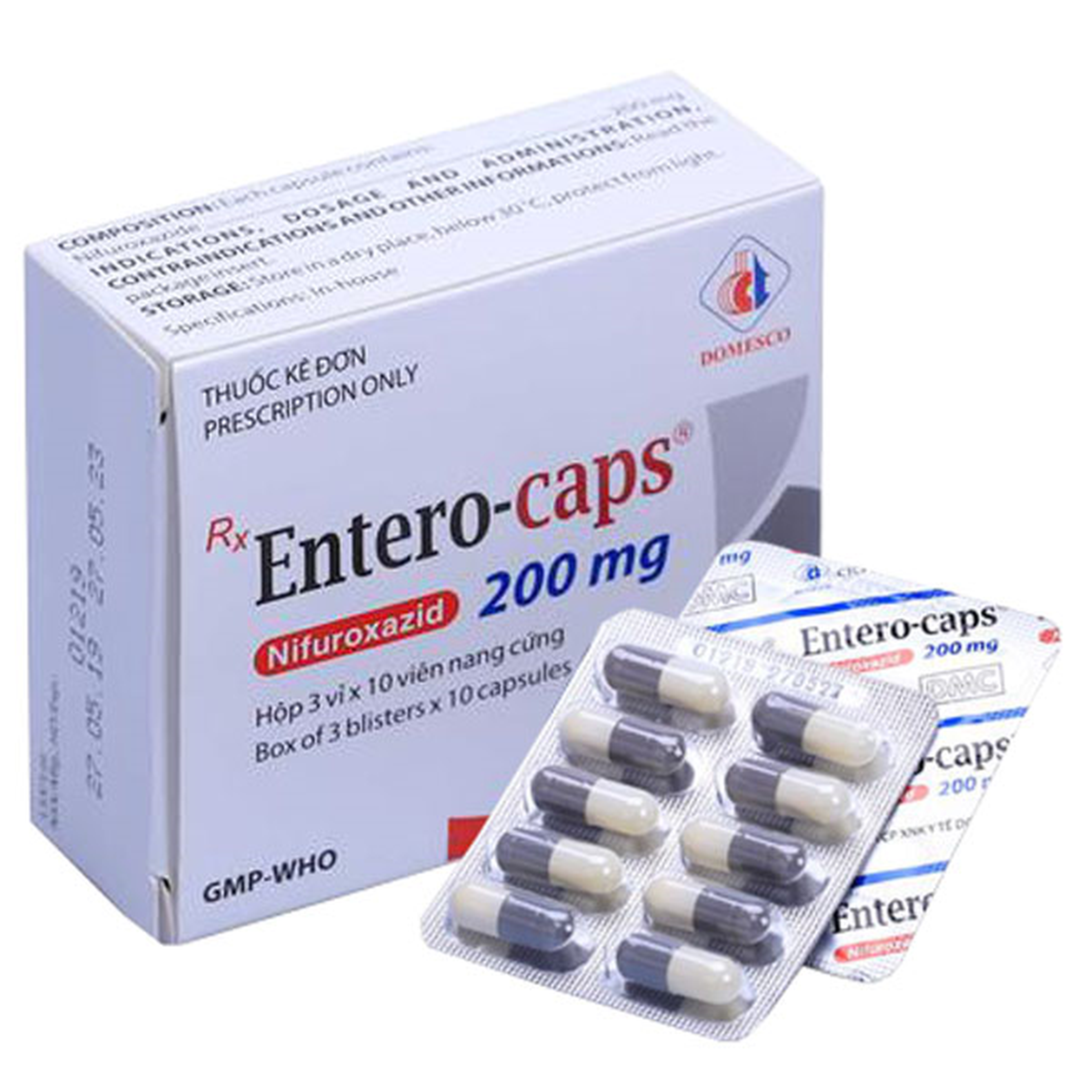Thuốc Entero-caps 200mg điều trị tiêu chảy cấp tính do nhiễm khuẩn (Hộp 3 vỉ x 10 viên)