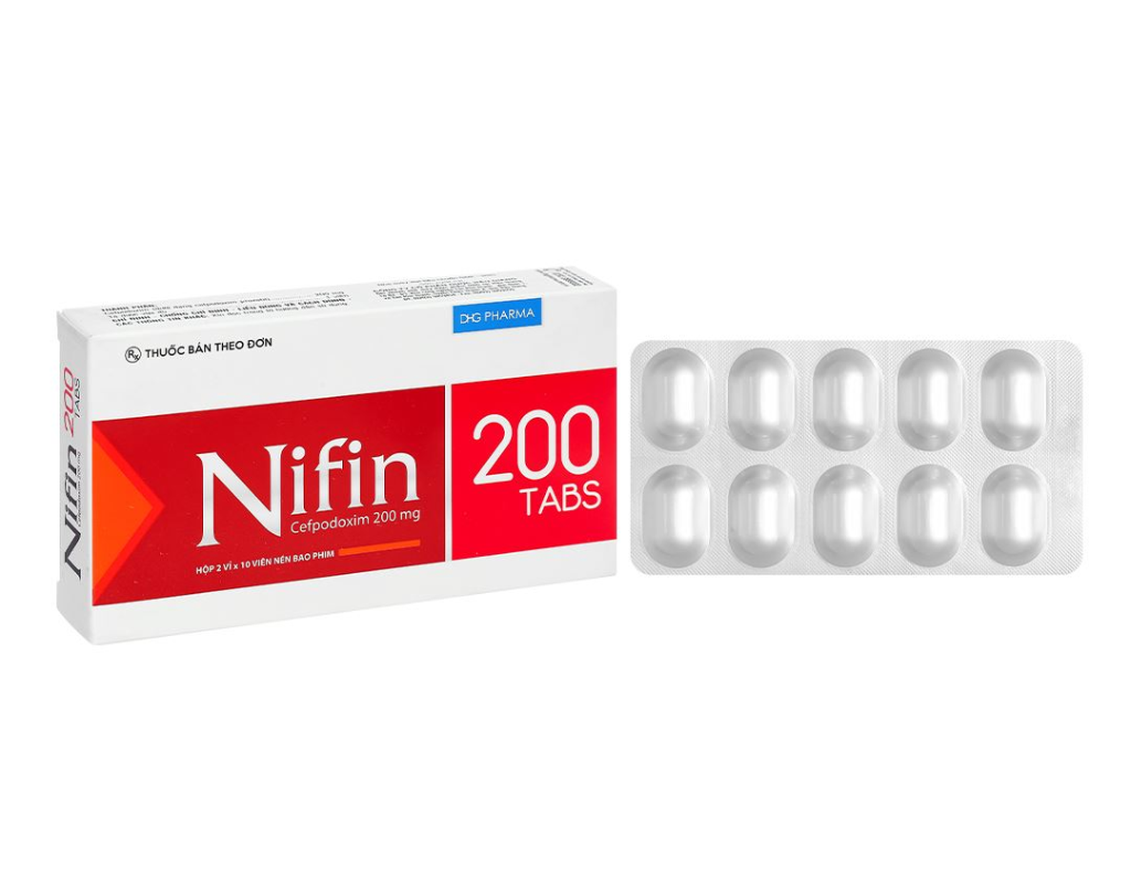 Thuốc Nifin 200 điều trị nhiễm khuẩn trên các chủng vi khuẩn nhạy cảm (hộp 2 vỉ x 10 viên)