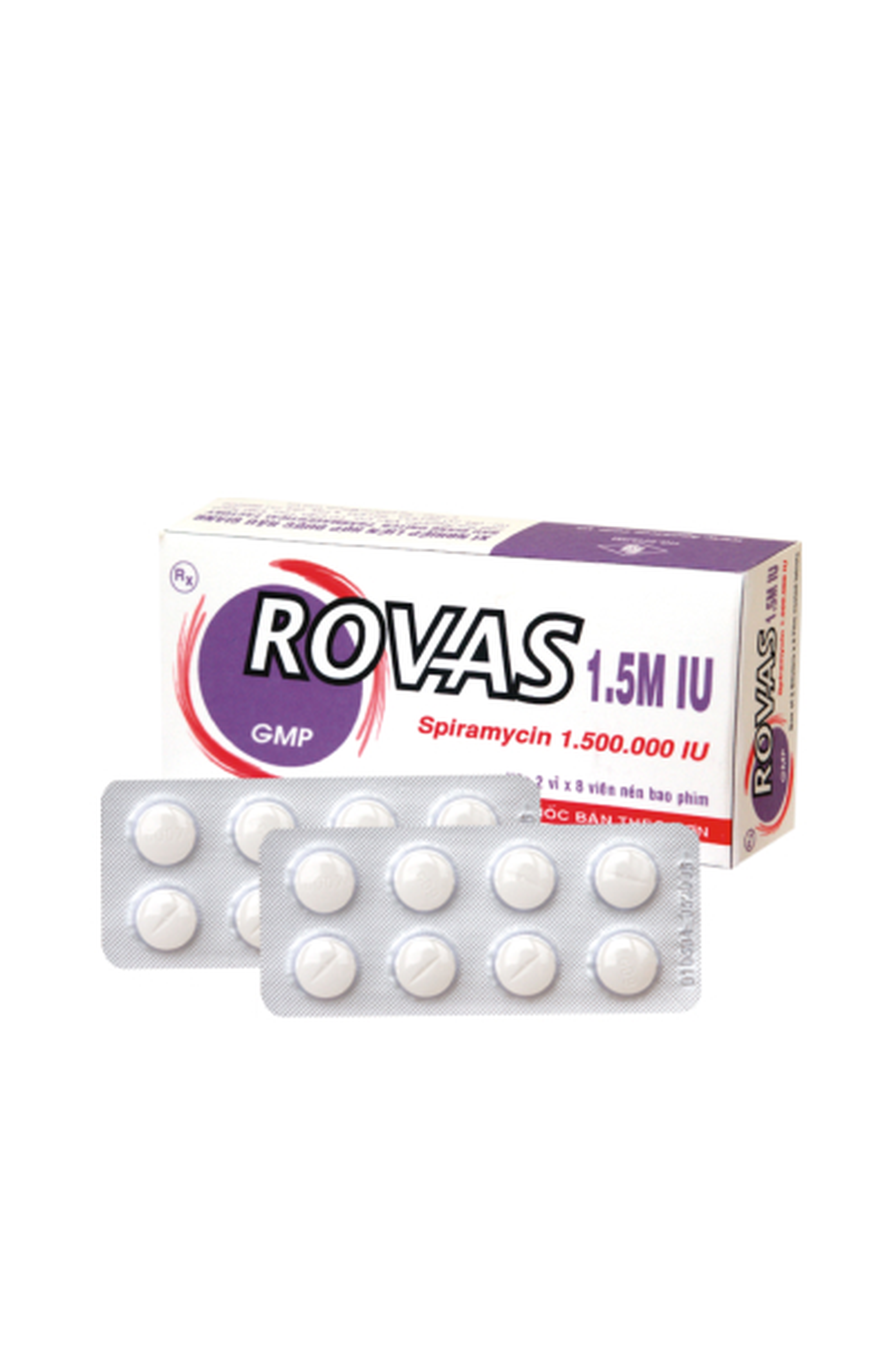 Thuốc Rovas 1.5M điều trị nhiễm khuẩn trên các chủng vi khuẩn nhạy cảm (hộp 2 vỉ x 8 viên)