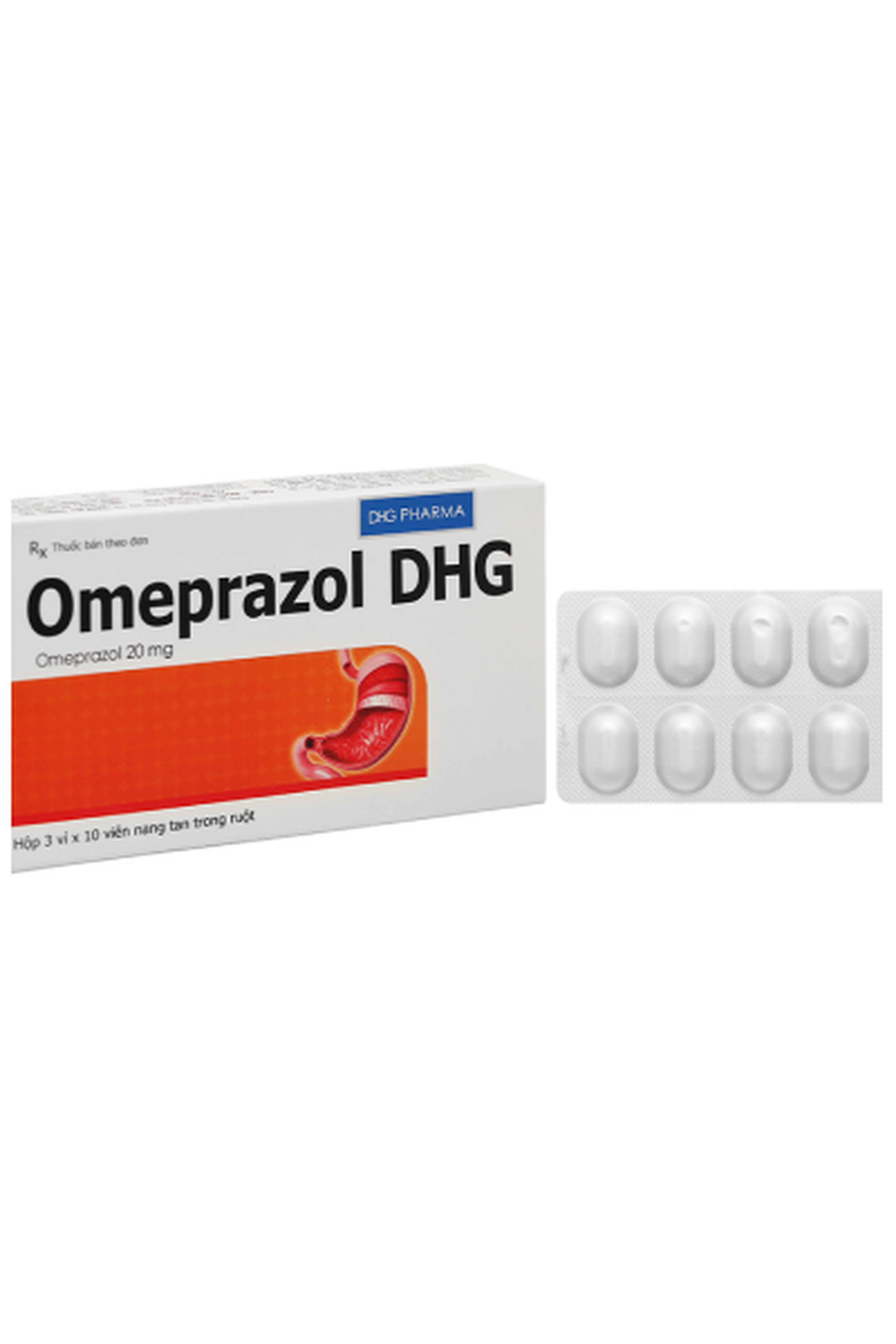 Thuốc Omeprazol DHG 20mg giảm tiết acid, điều trị trào ngược dạ dày thực quản (hộp 3 vỉ x 10 viên)