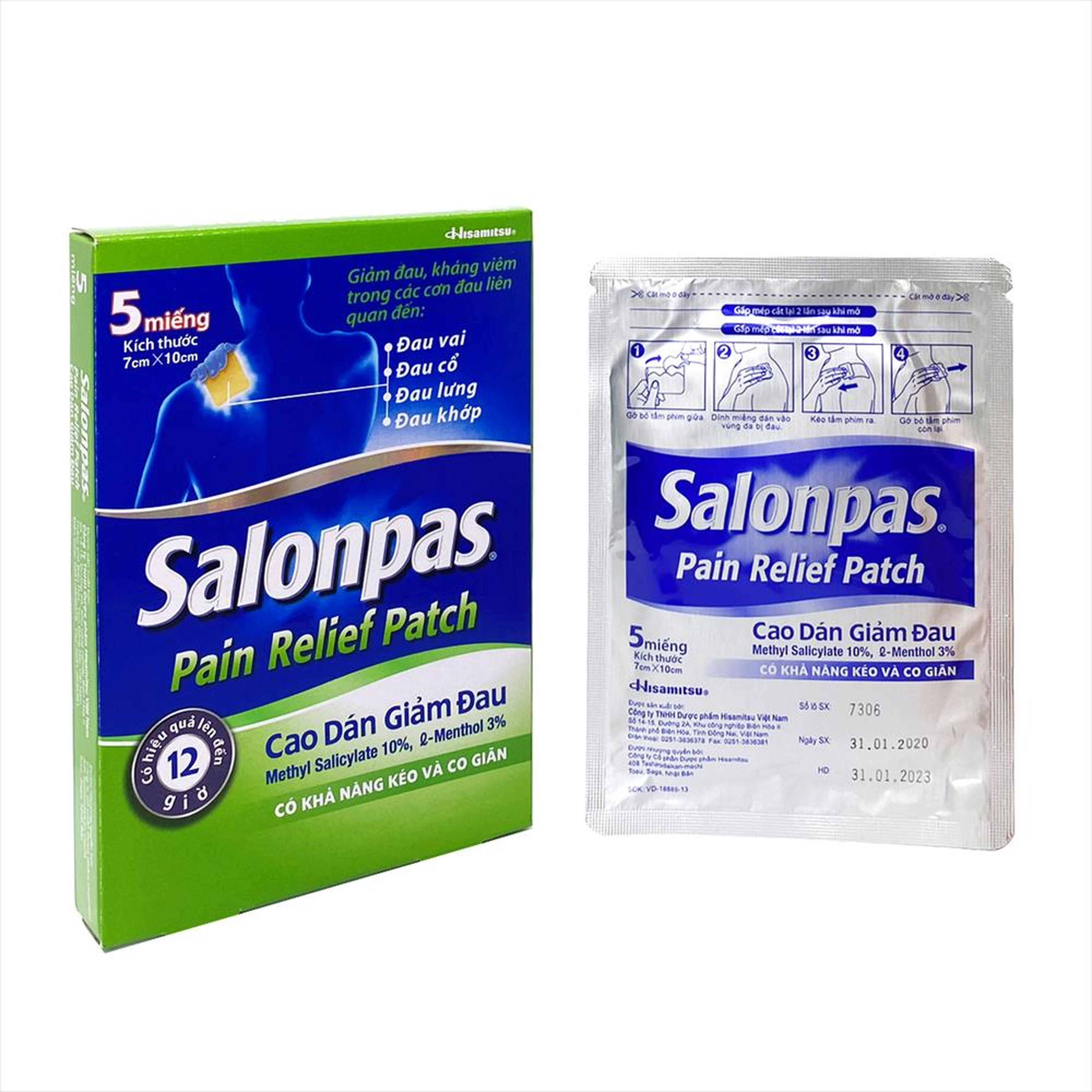 Cao dán Salonpas pain relief patch giúp giảm đau kháng viêm (Hộp 5 miếng)