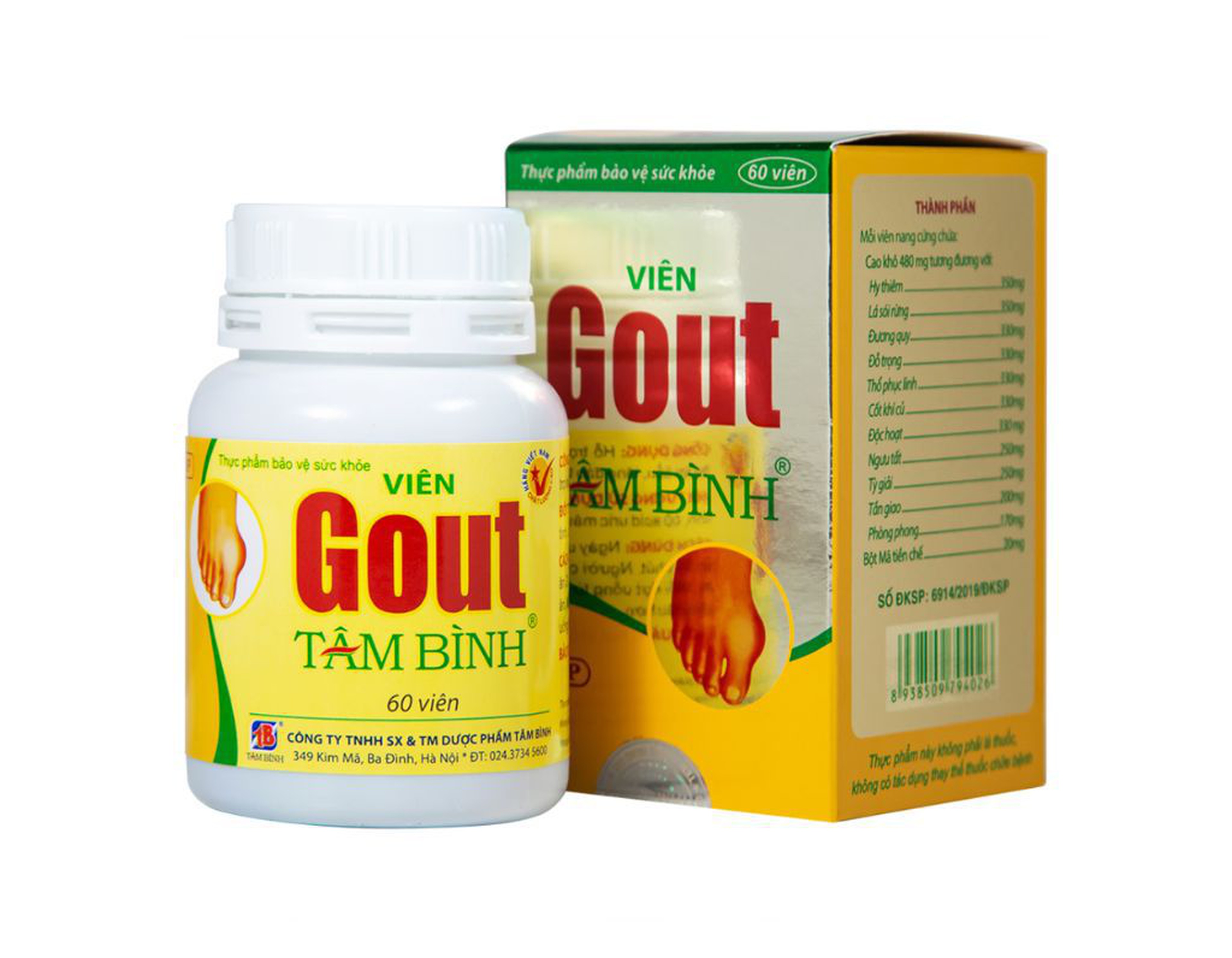 Viên Gout Tâm Bình hỗ trợ giảm triệu chứng đau do gút (Hộp 1 lọ 60 viên)