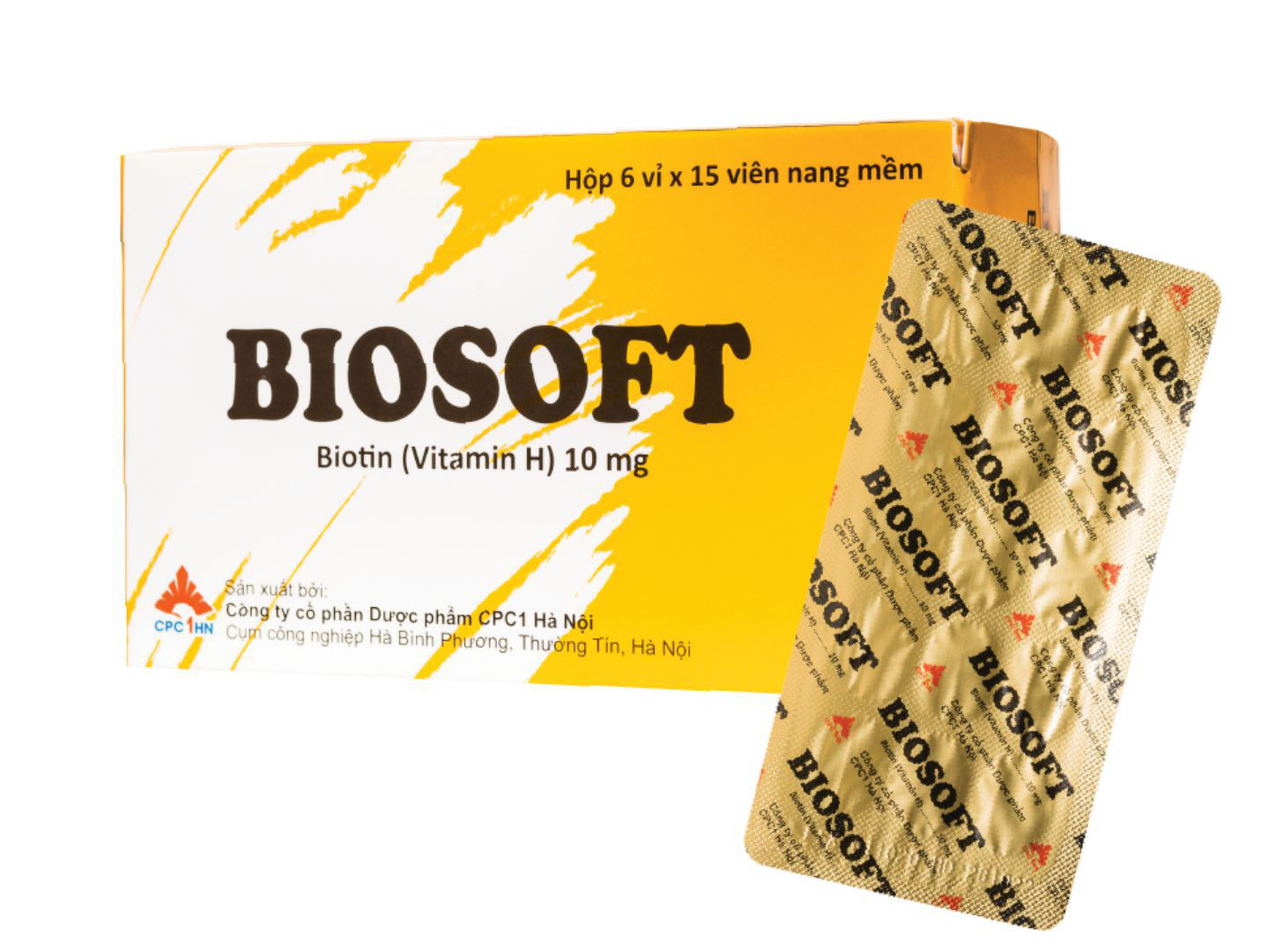 Biosoft điều trị rụng lông tóc, viêm da do tiết bã nhờn, các triệu chứng ở da do thiếu vitamin H (Hộp 6 vỉ x 15 viên)