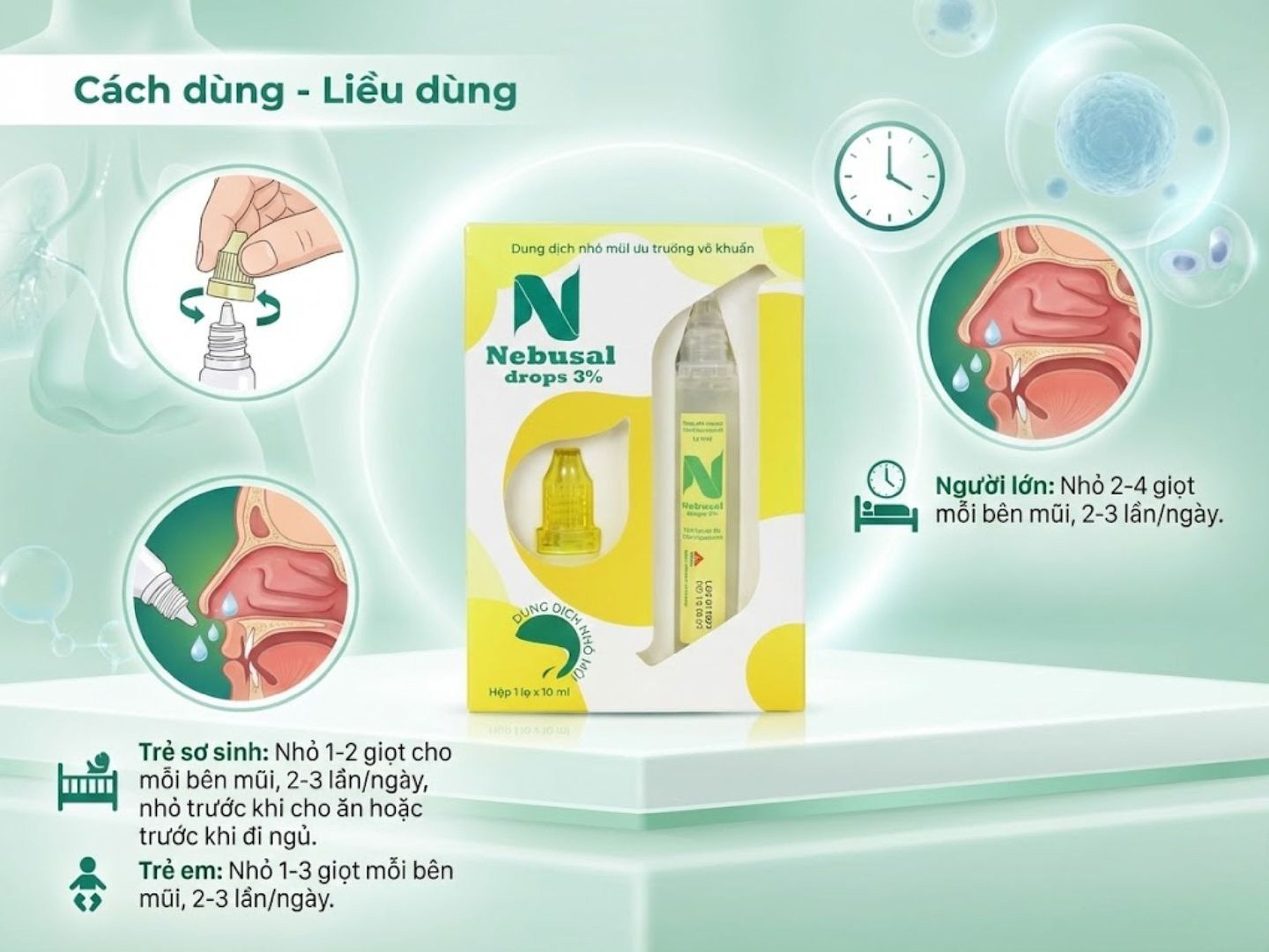 Dung dịch nhỏ mũi Nebusal drops 3% giảm nghẹt mũi sổ mũi (Hộp 1 lọ x 10ml)