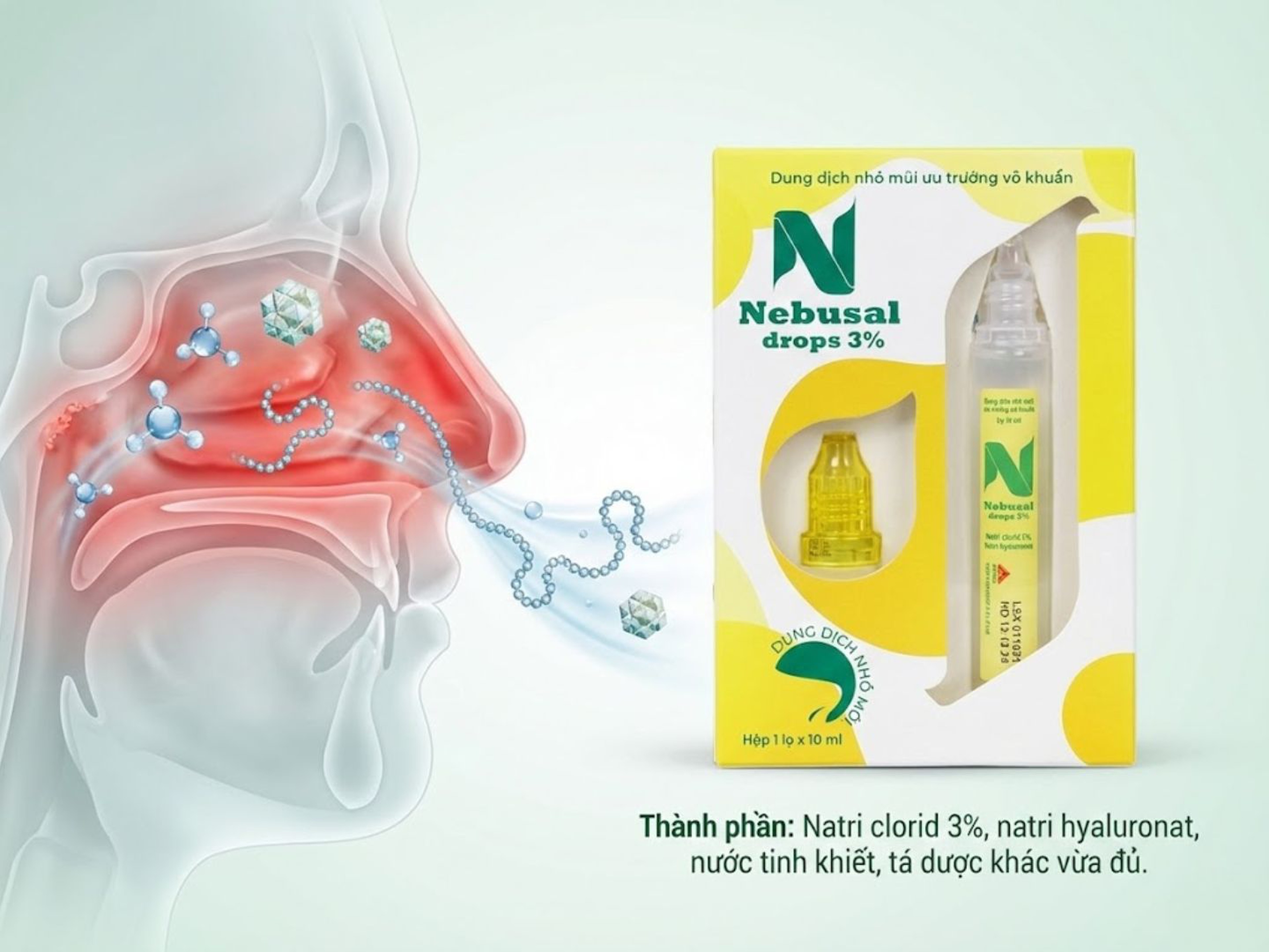Dung dịch nhỏ mũi Nebusal drops 3% giảm nghẹt mũi sổ mũi (Hộp 1 lọ x 10ml)