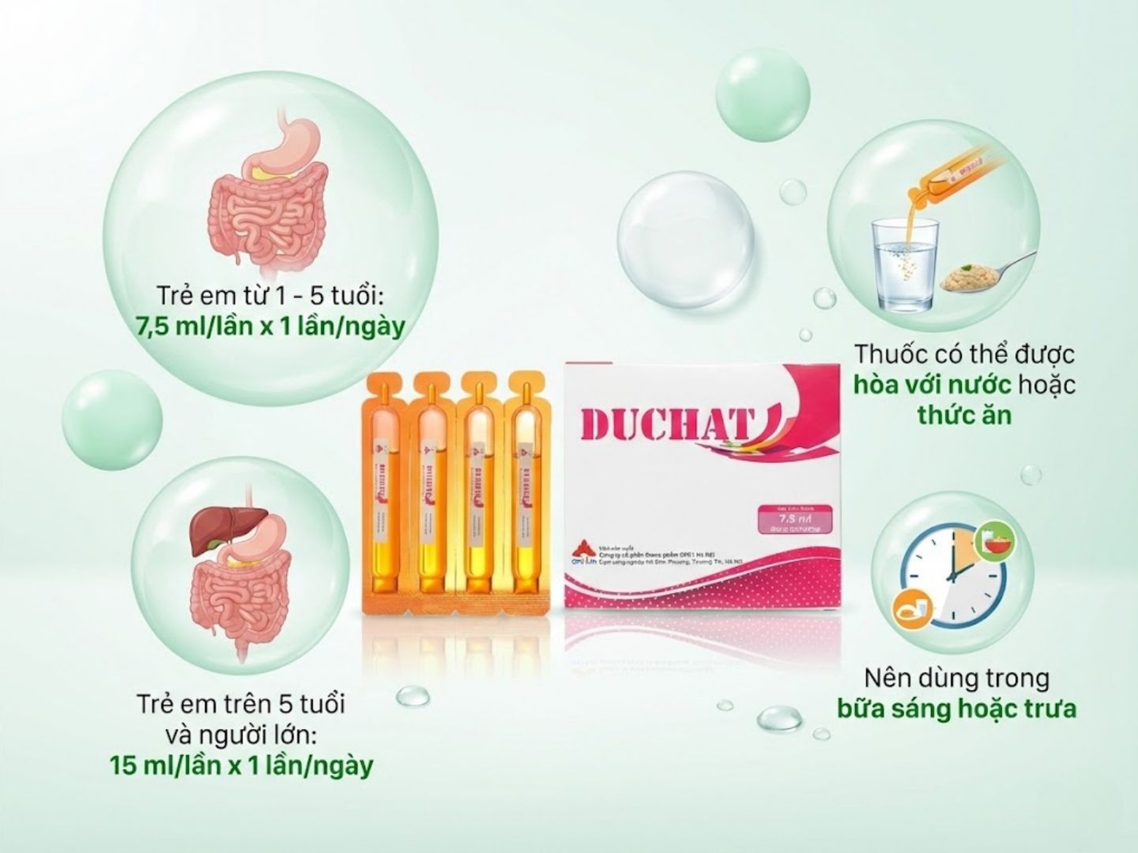 Dung dịch uống Duchat dự phòng trường hợp thiếu Vitamin và Acid Amin (Hộp 20 ống x 7,5ml)