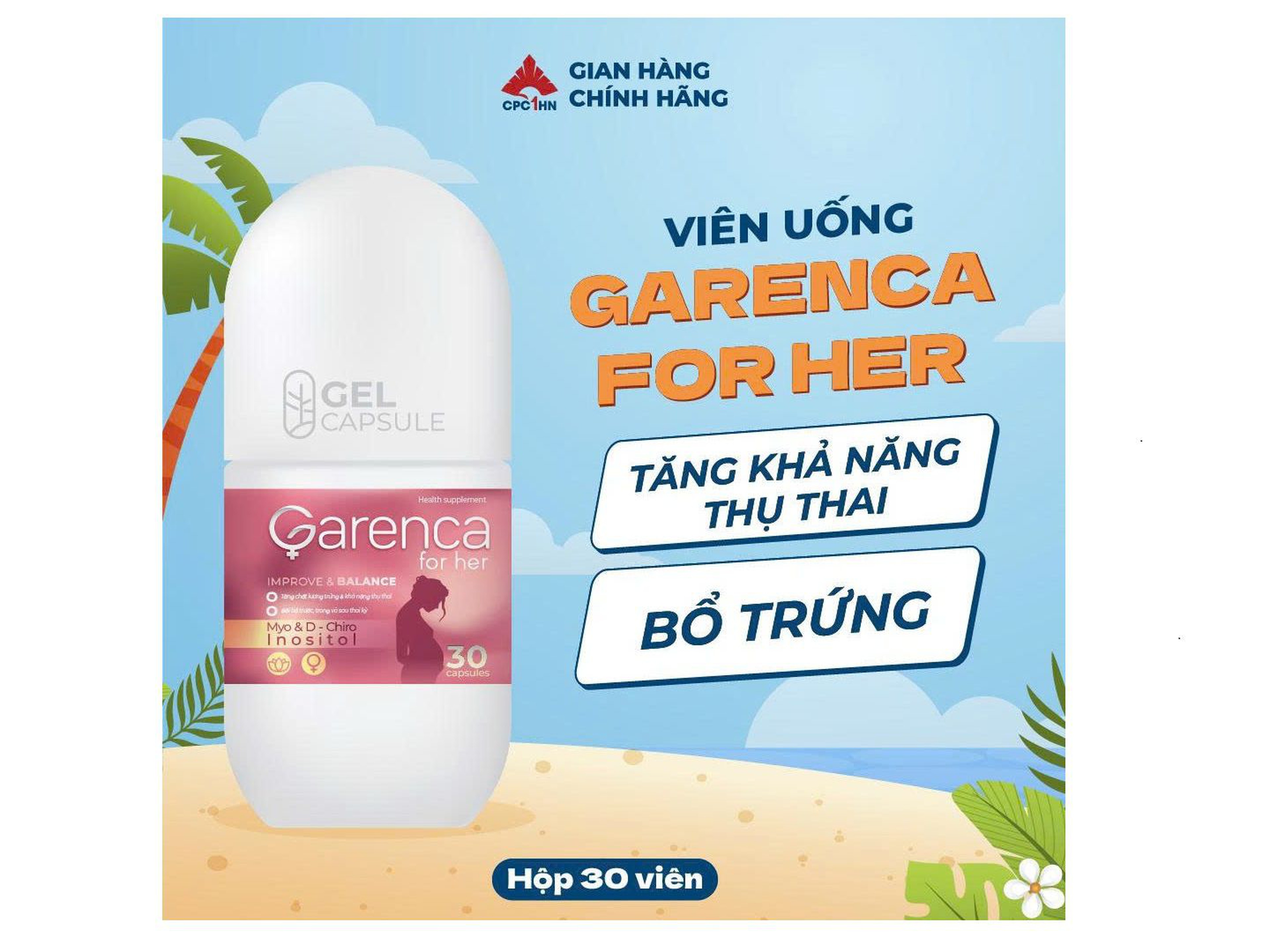 Thực phẩm bảo vệ sức khỏe Garenca for her cung cấp inositol, các vitamin và khoáng chất cho quá trình chuẩn bị mang thai (Lọ 30 viên)