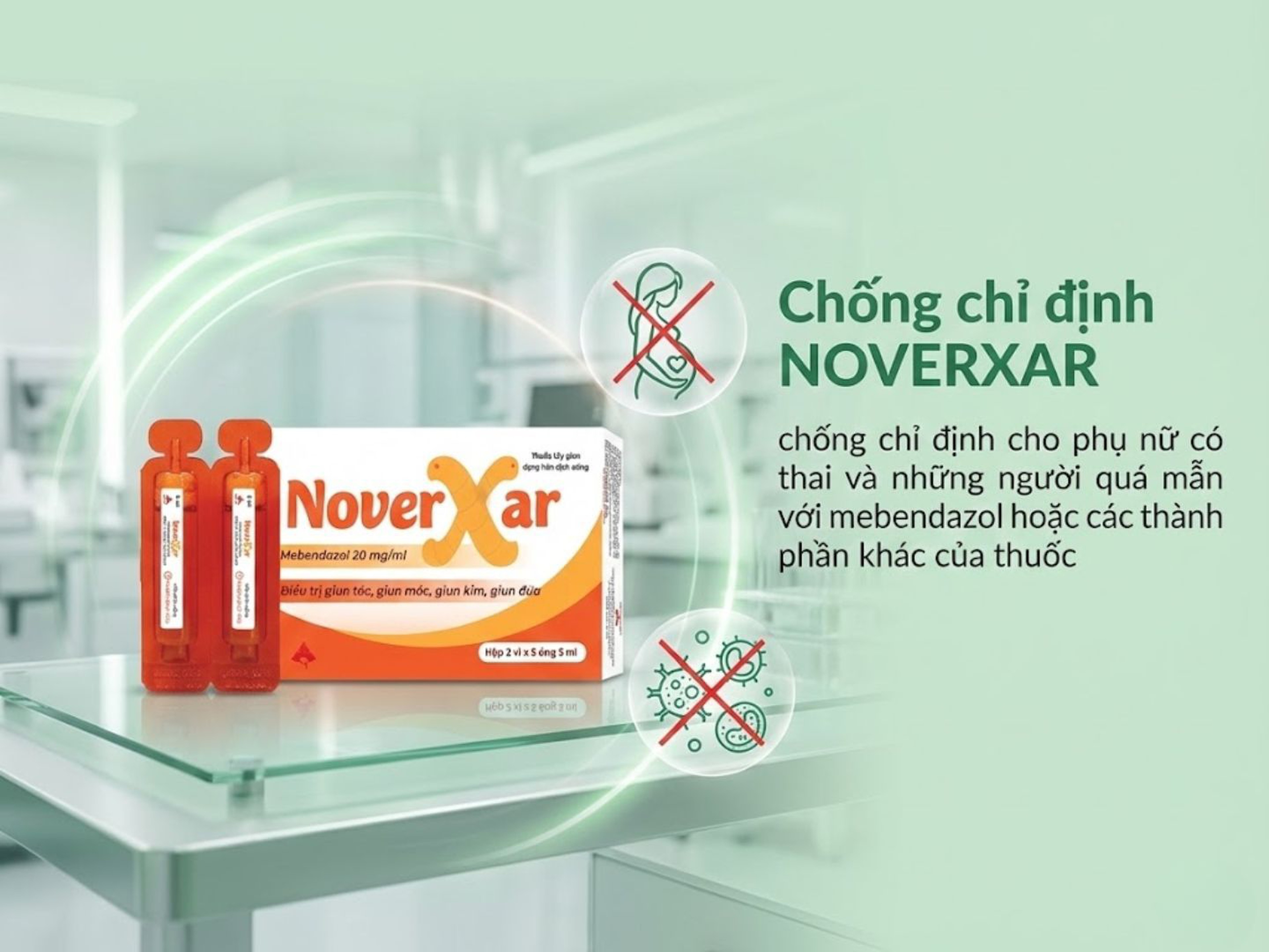 Thuốc Noverxar điều trị giun (Hộp 2 vỉ x 5 ống)